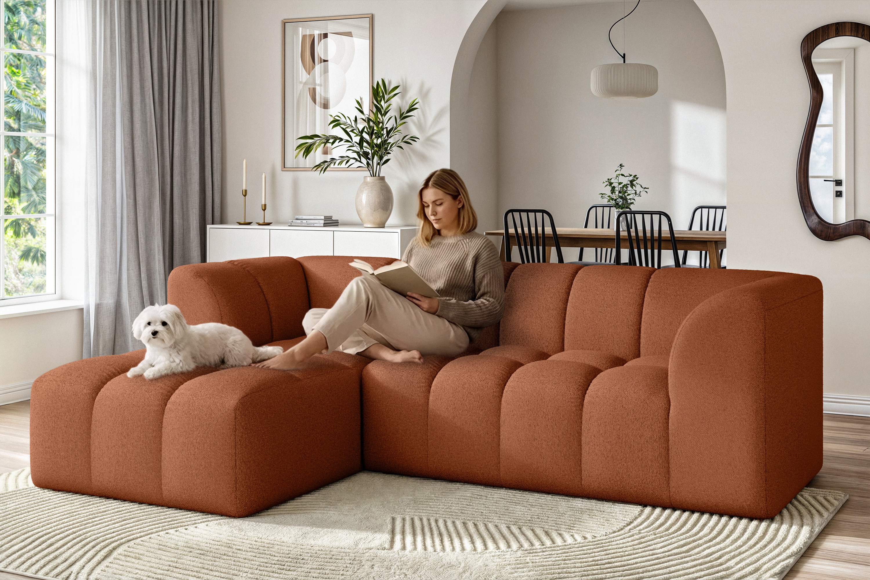 OTTO home Ecksofa "TUURE L-Form, Verlässliche Qualität, moderne Steppung, Breite 255cm" Bubble Optik, moderne Steppung, hoher Sitzkomfort, Wellenunterfederung