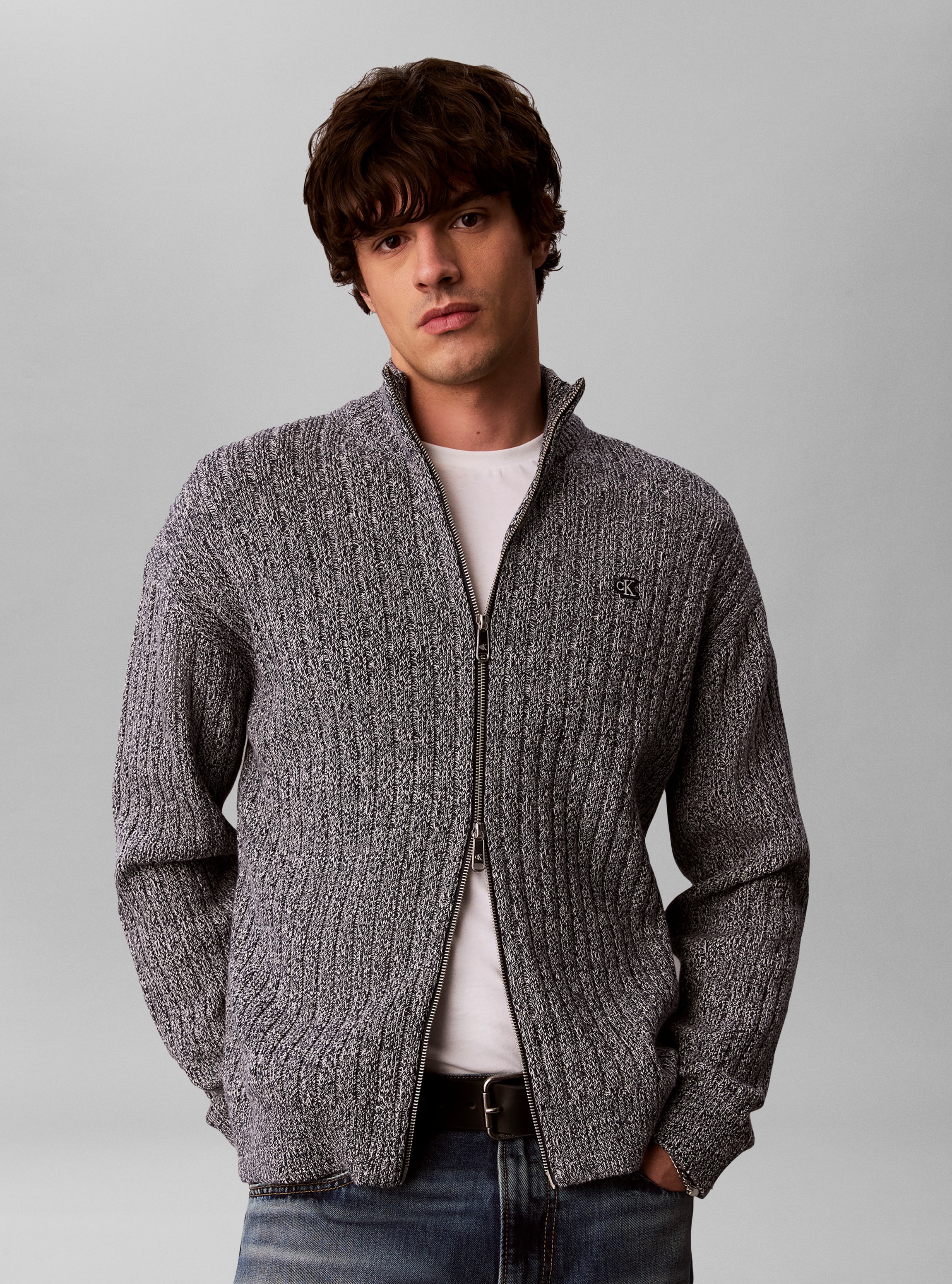 Calvin Klein Jeans Rundhalspullover "VERTICAL TEXTURE COTTON" Regular fit mit 2-Wege-Reißverschluss