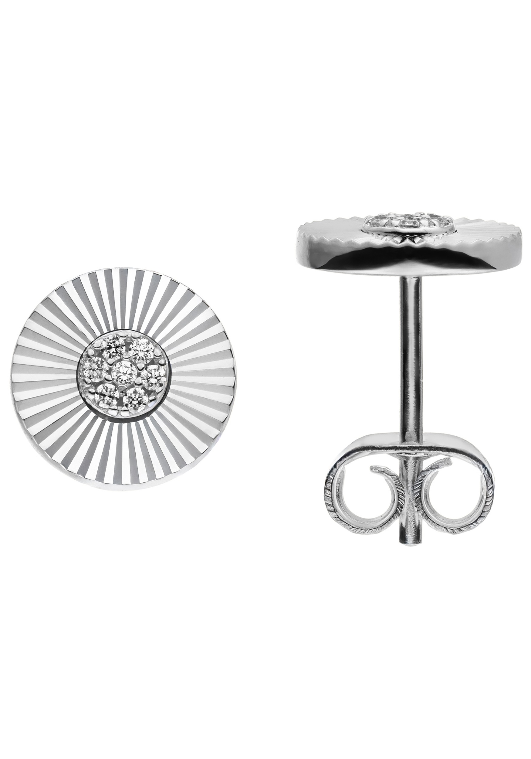 Paar Ohrstecker JOBO "Ohrringe Teller 8 mm", silber 925, weiß, Ohrringe, Damen, 8,8mm, Silber 925 (Sterlingsilber), 925 Silber mit 14 Zirkonia