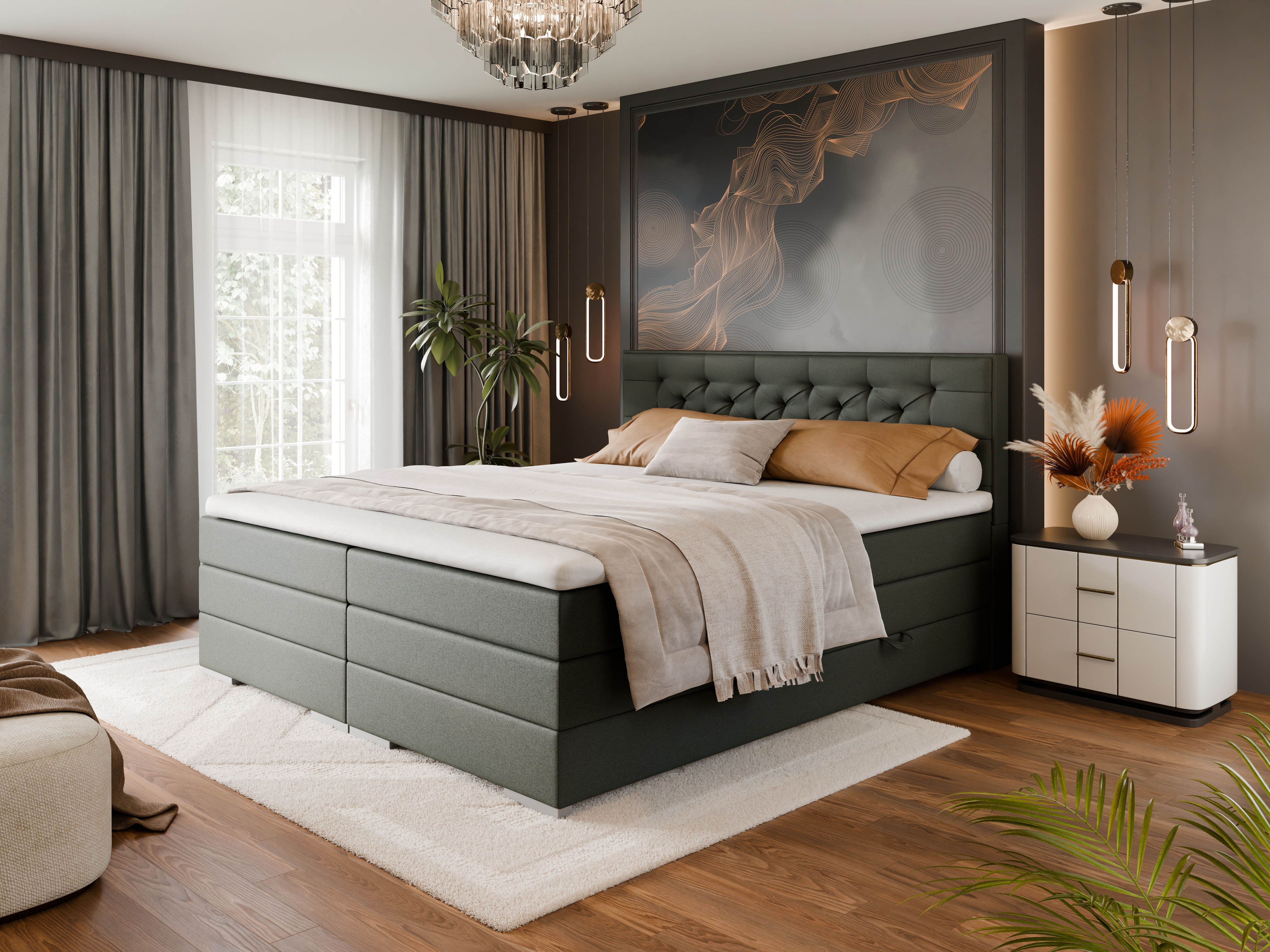 FORTE Boxspringbett "Lanciano" 7-Zonen-Taschenfederkernmatratze mit zwei Härtegraden (H2/H3), erhältlich in den Breiten 140cm, 160cm & 180cm