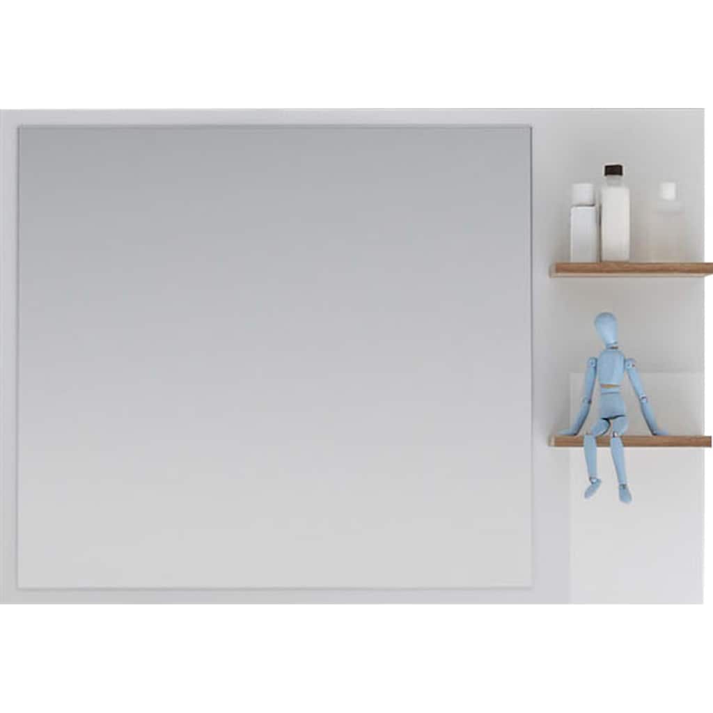 Saphir Badspiegel »Quickset 923 Spiegel 100 cm breit mit seitlicher Ablage«, Flächenspiegel Weiß Glanz, Riviera Eiche quer Nachbildung