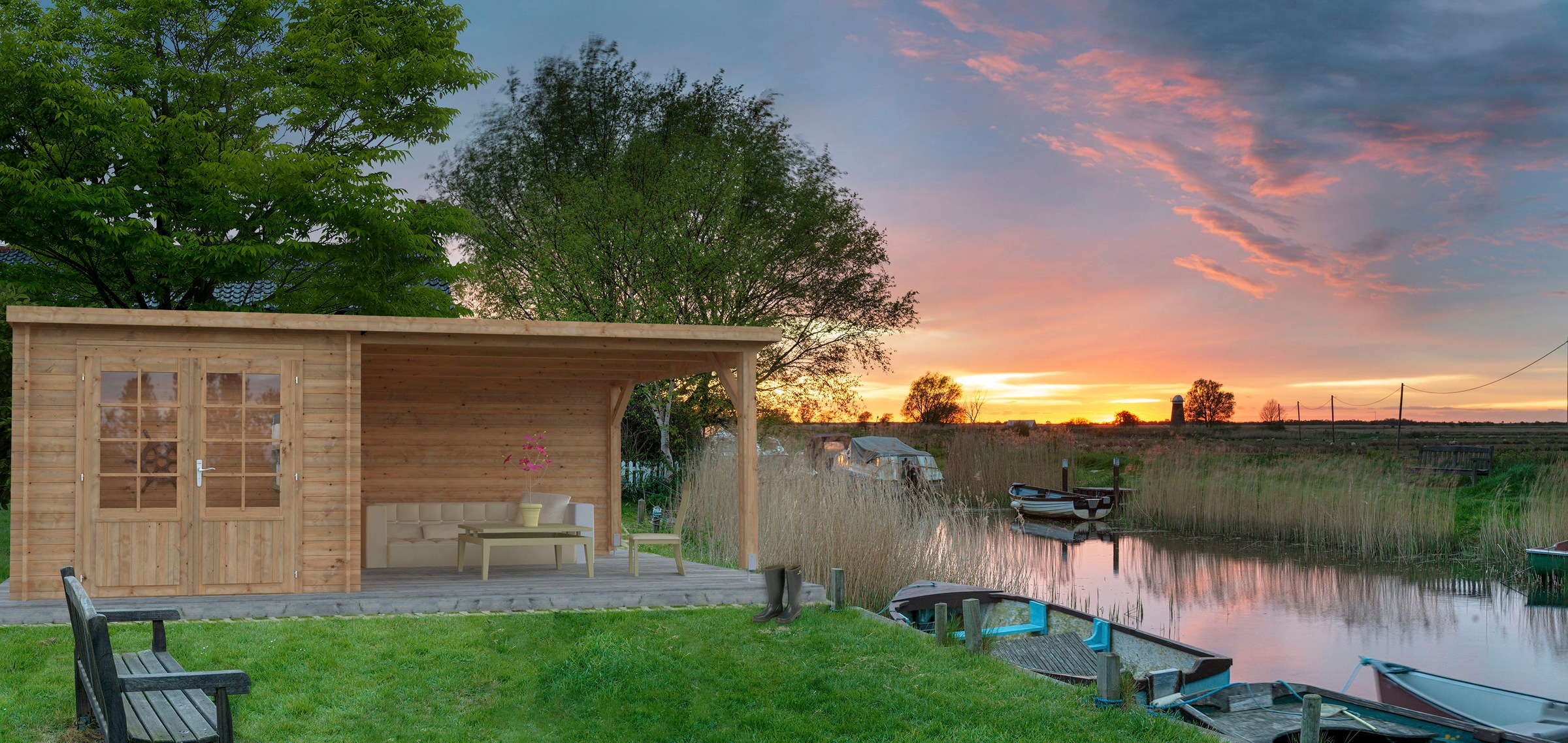 Palmako Gartenhaus "Ella" 6,9+10,0 m², mit Anbaudach günstig online kaufen