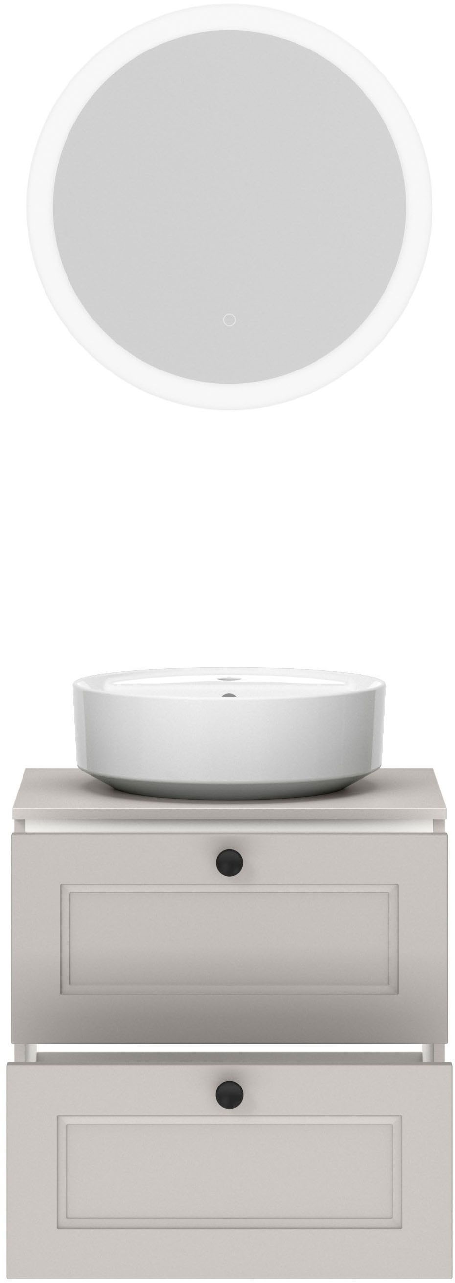 nobilia® Badmöbel-Set »Cascada« Set, inkl.  Aufsatzwaschbecken und beleuchtetem  Spiegel mit Touch-Sensor, 2 Stk. tlg.