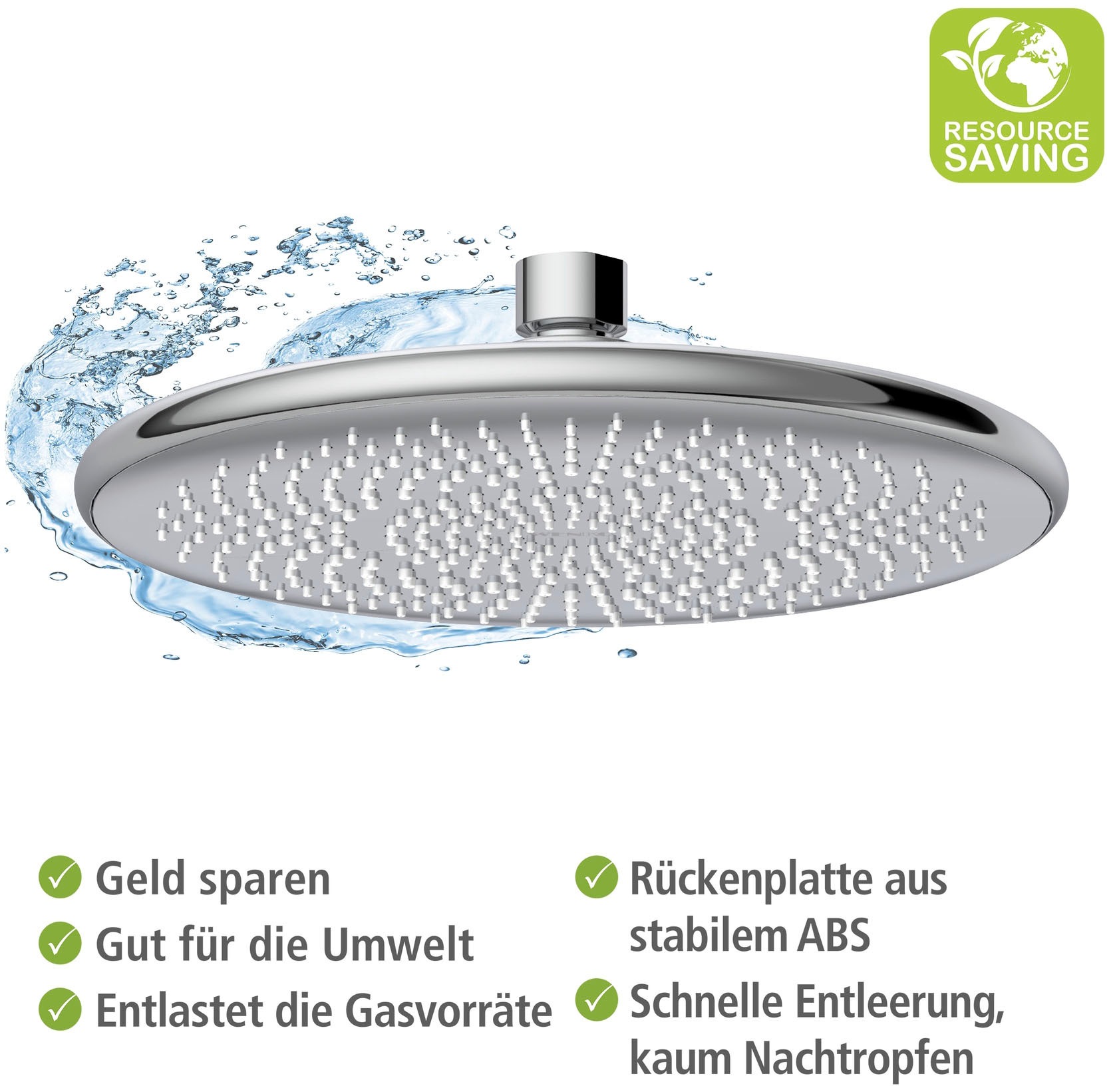 WENKO Regenduschkopf »Watersaving System«, Regenduschkopf Watersaving, Durchmesser 20 cm