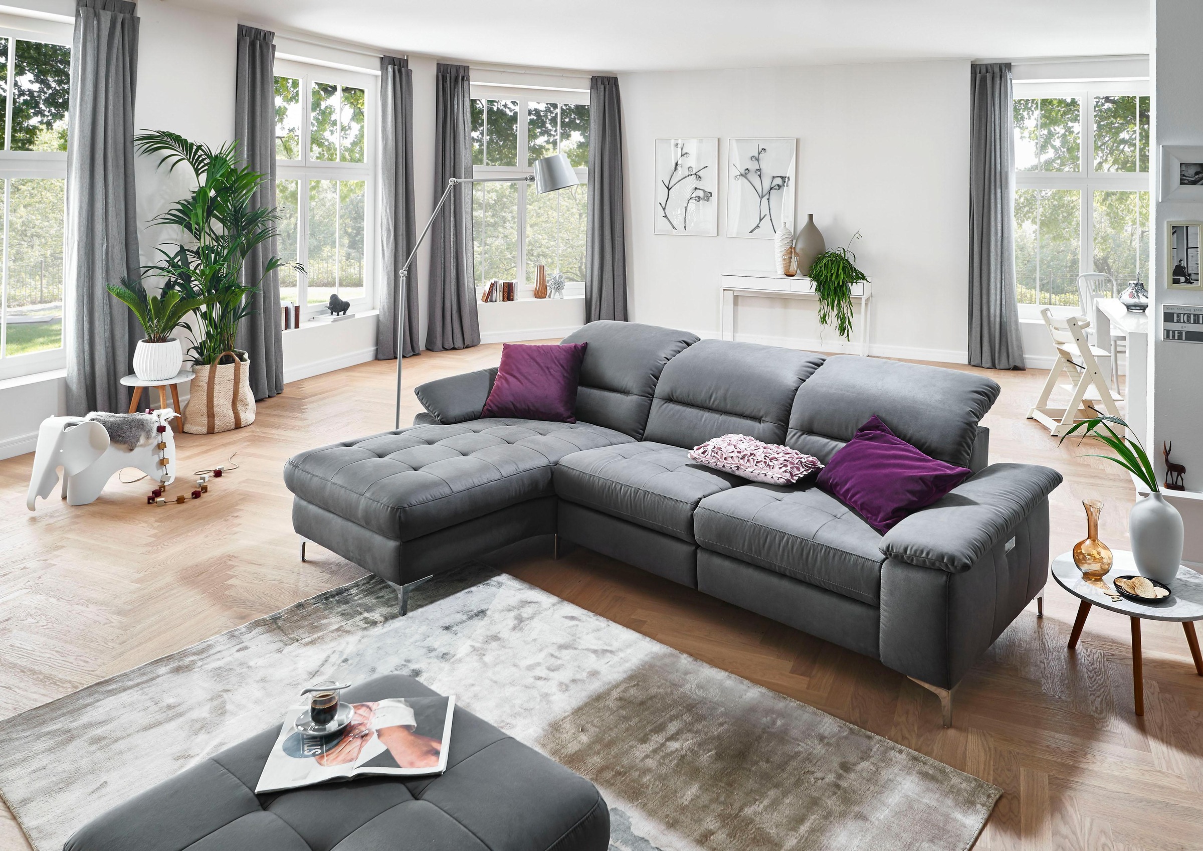 Places of Style Ecksofa »Basel L-Form«, mit vollmotorischer Relaxfunktion und motorischer Recamiere