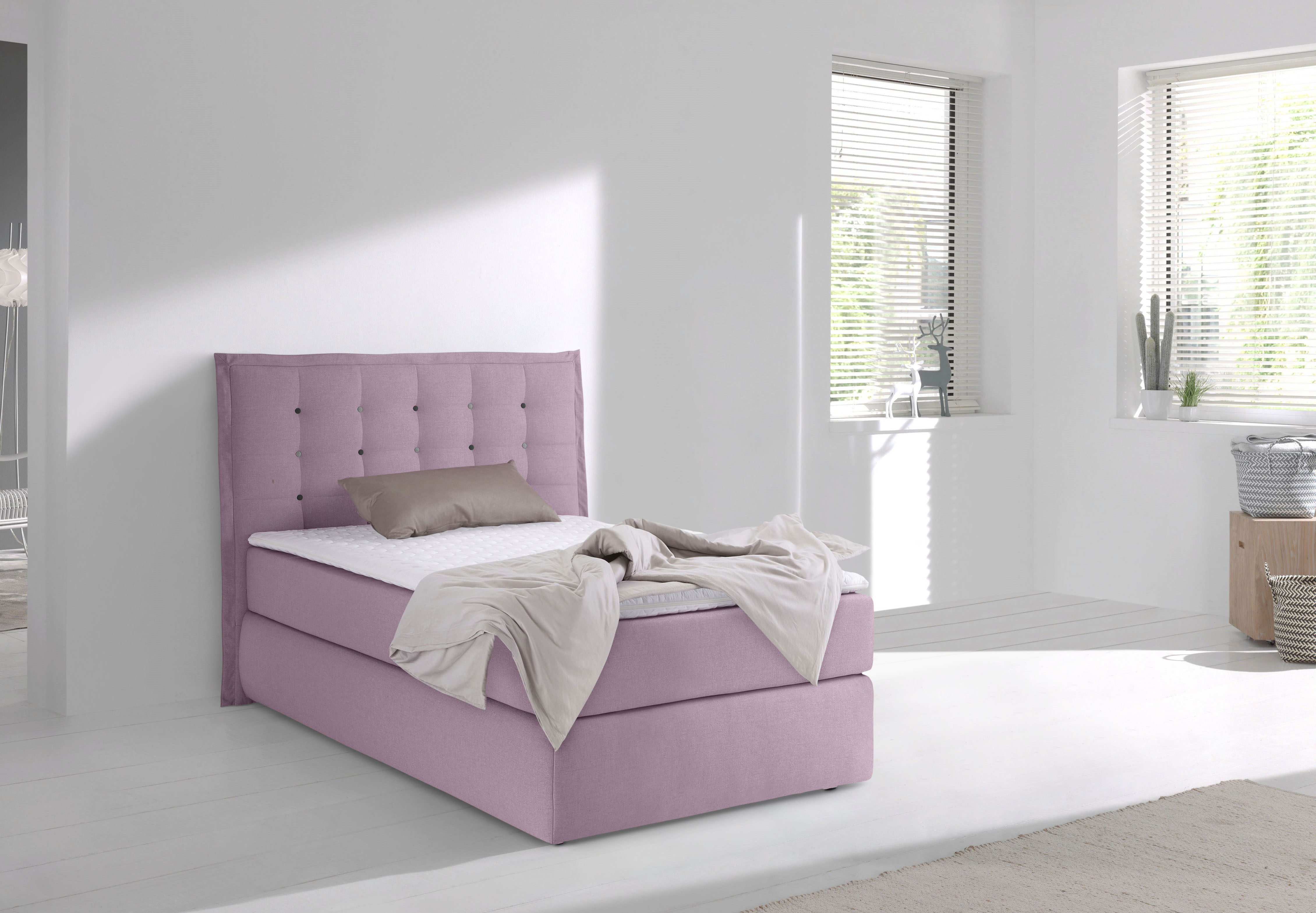 Home affaire Boxspringbett "Sagres" Kopfteil mit 2farbiger Flatterbiese und zweifarbigen Knöpfen