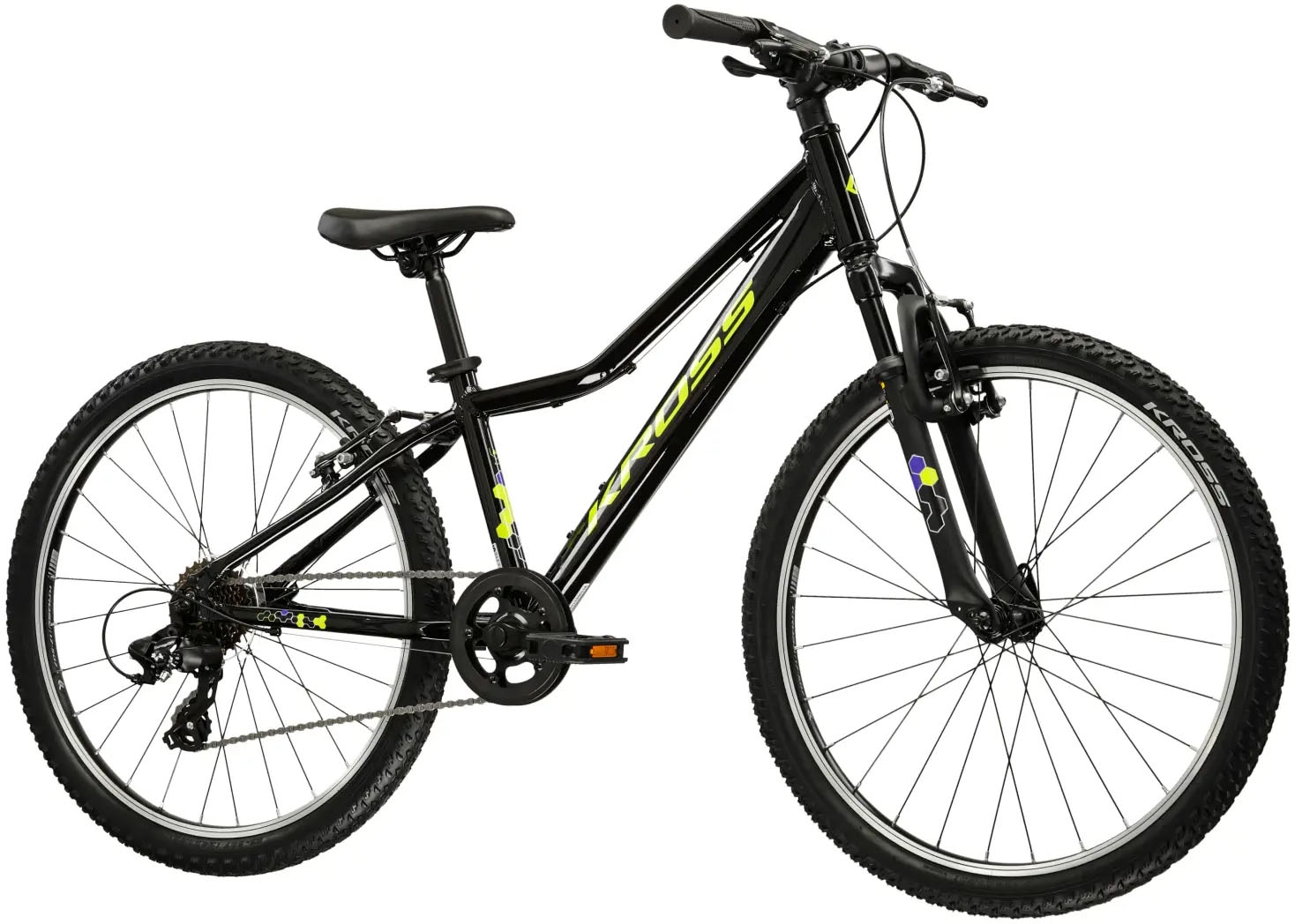 Kross Kinderfahrrad »KROSS Kinderad 24" Hexagon JR 1.0 Schwarz 8 Gänge 2026« 8 Gang Shimano TOURNEY TX800 Schaltwerk Kettenschaltung