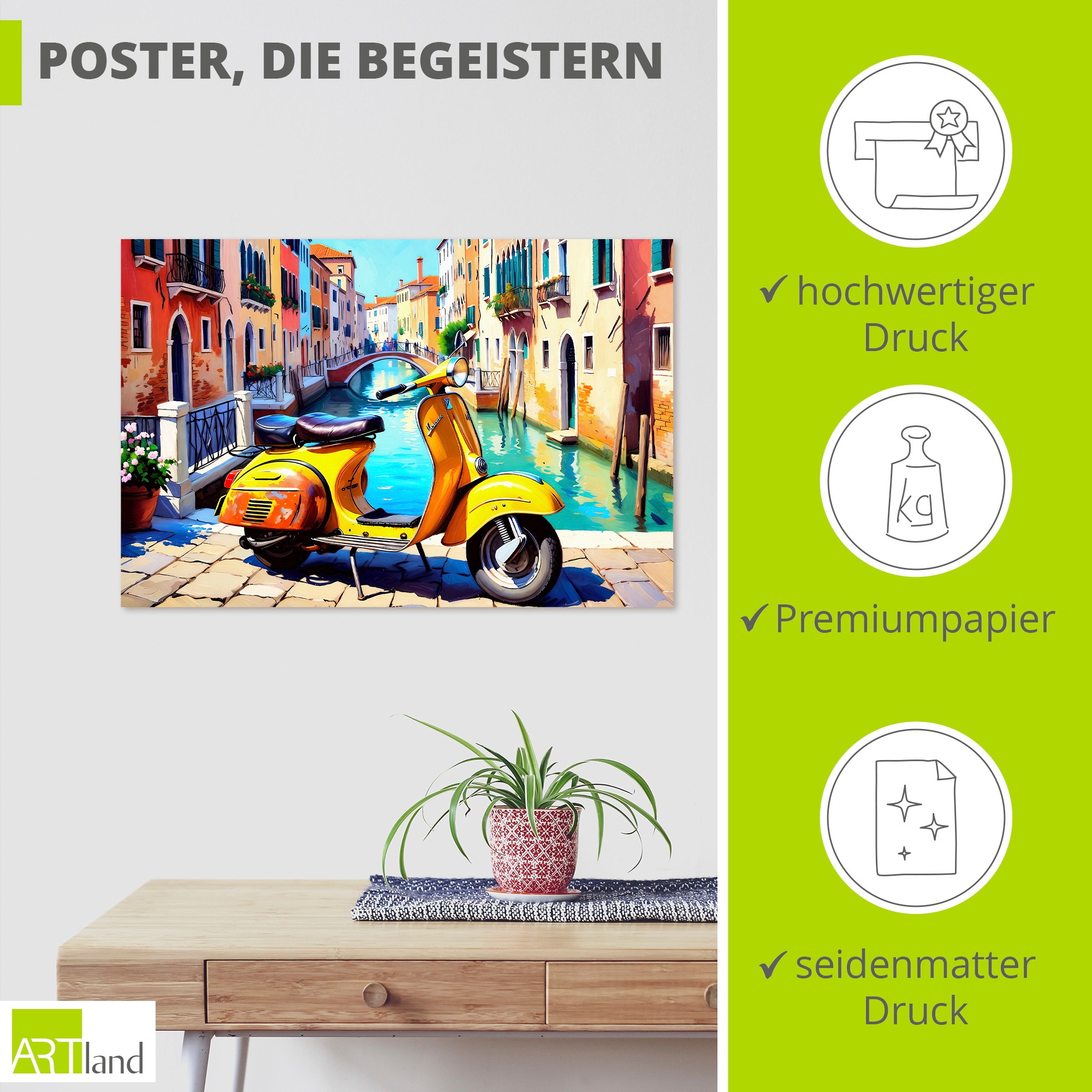 Artland Wandbild »Reise nach Venedig mit dem Motorroller« 1 Stk. tlg. als Alubild, Leinwandbild, Poster, Wandaufkleber in verschied. Größen