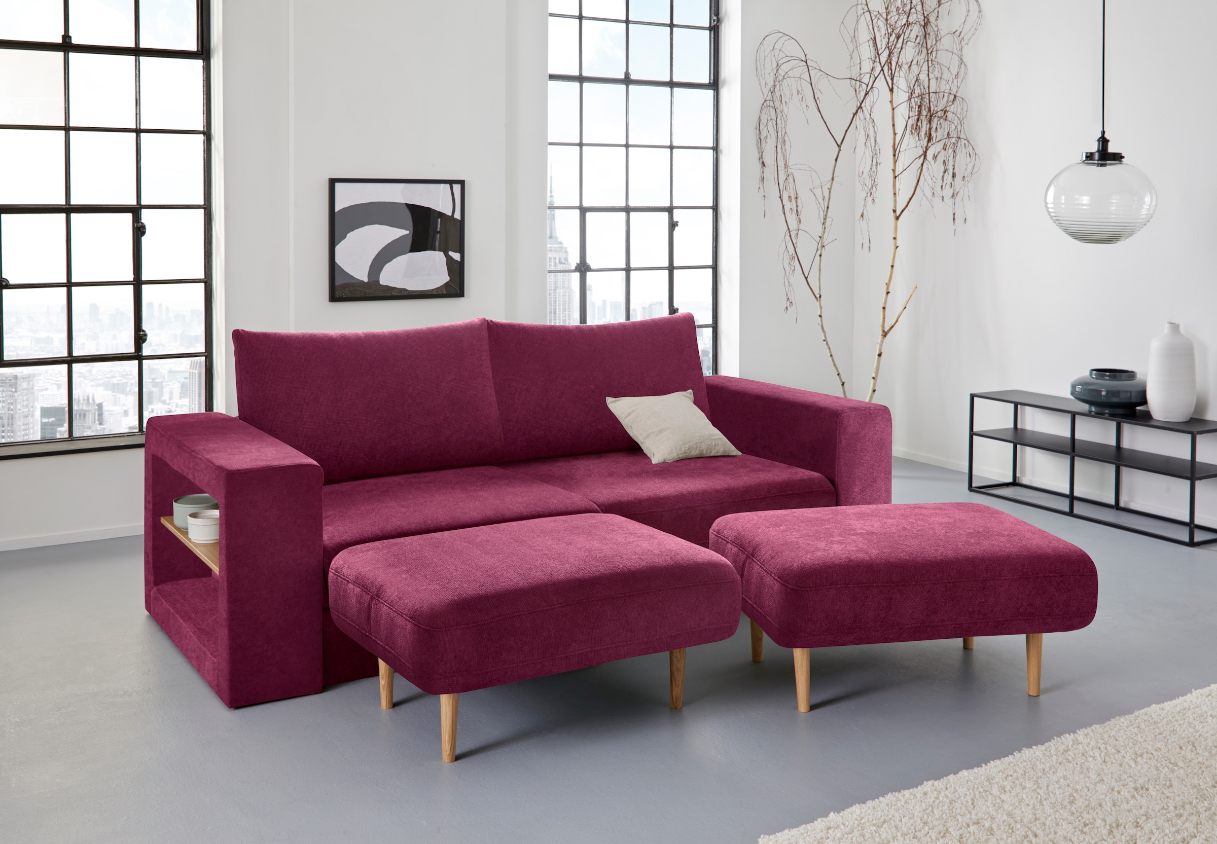 LOOKS by Wolfgang Joop 3,5-Sitzer "Looksvb", Verwandlungssofa: aus Sofa wird Sofa mit 2 Hockern, mit Regalfunktion