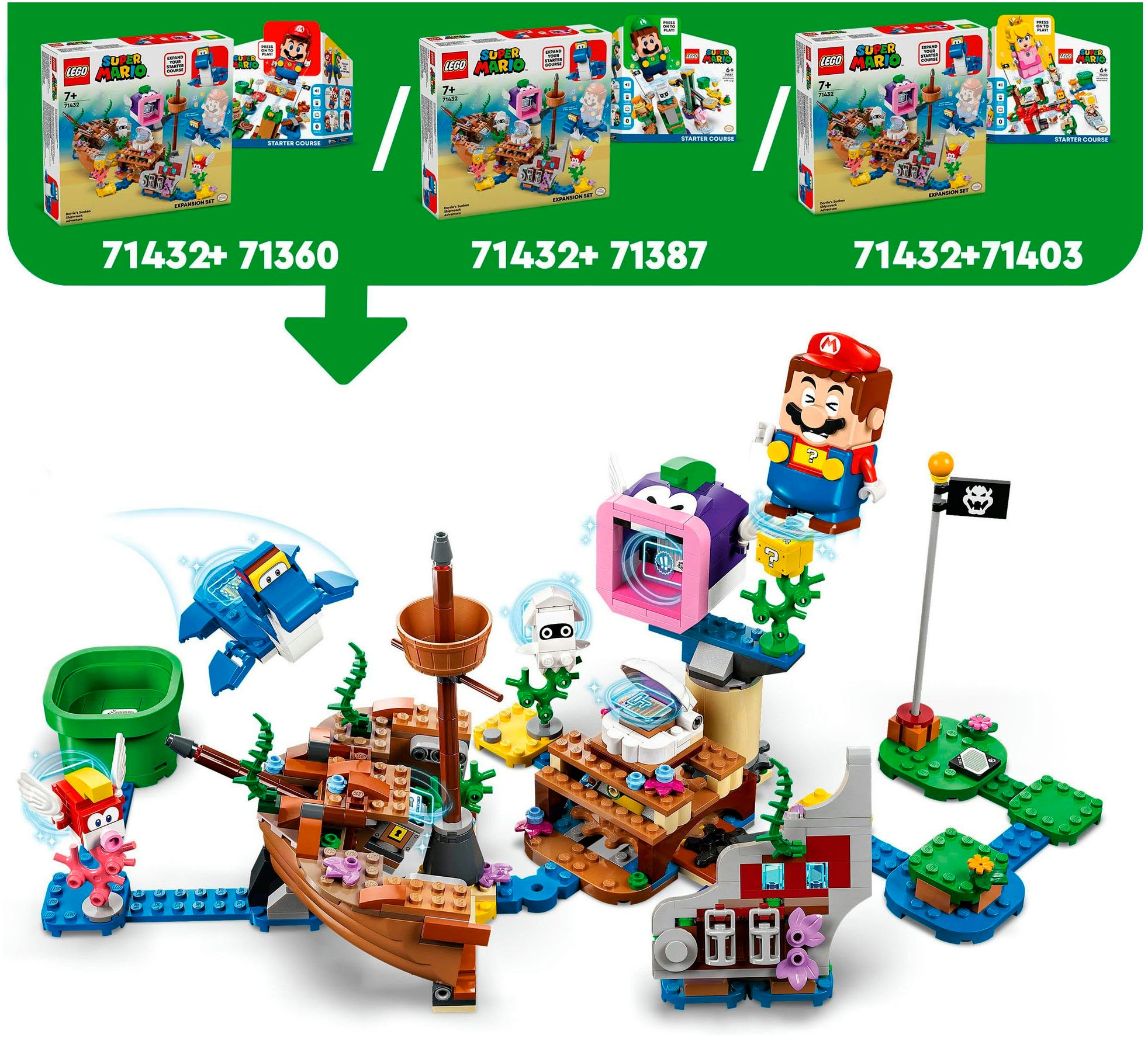 LEGO® Konstruktionsspielsteine »Dorrie und das versunkene Schiff (71432), LEGO Super Mario«, (500 St.), Erweiterungsset; Made in Europe
