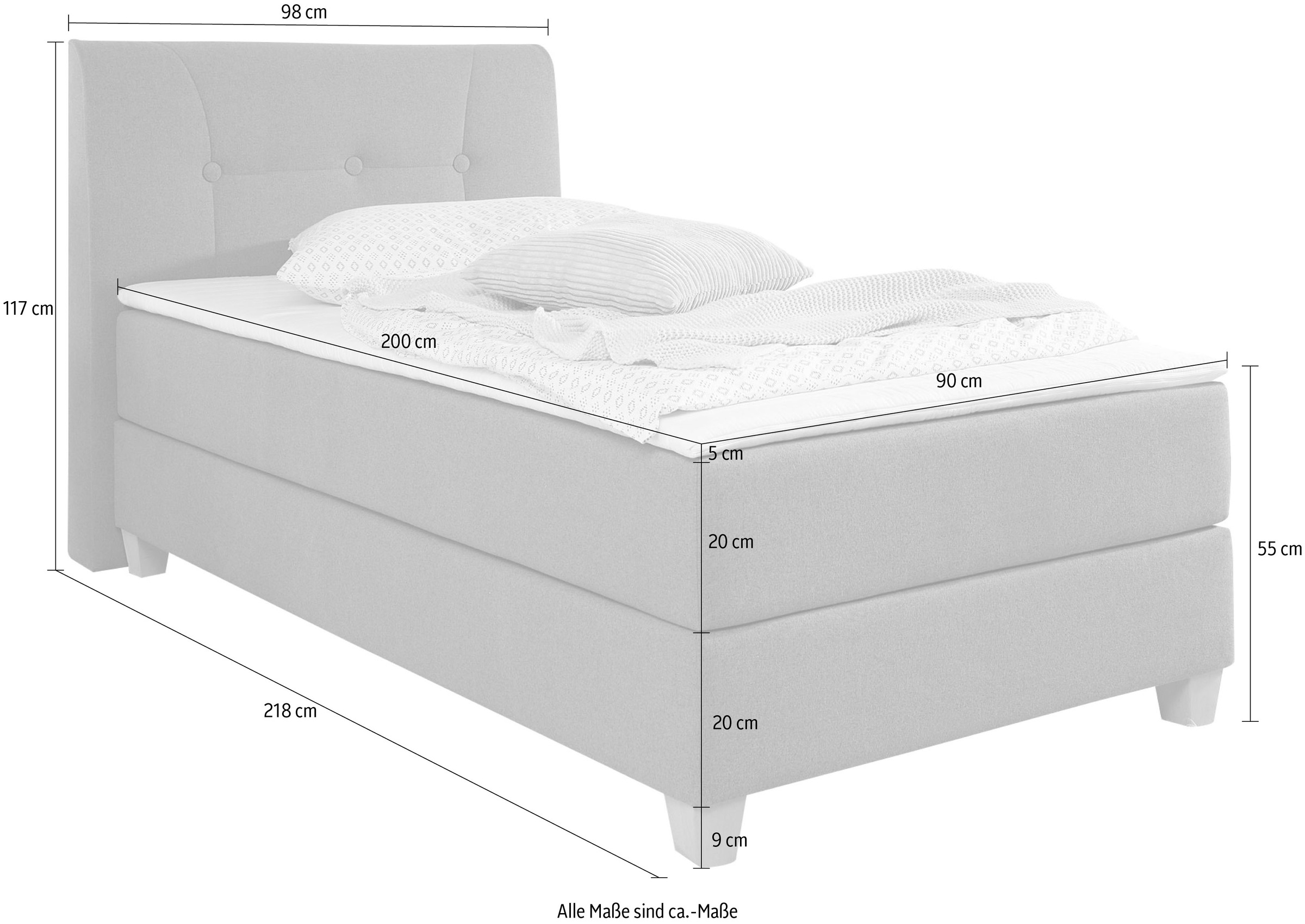 Home affaire Boxspringbett »Calloway«, inkl. Topper, XXL-Ausführung, in 4 Farben, 5 Breiten, 3 Matratzenarten