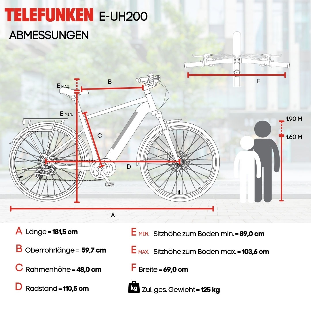 Telefunken E-Bike »UH200«, 7 Gang, Shimano, Heckmotor 250 W, (28 Zoll, Straßenzulassung, Scheibenbremsen), Pedelec, Elektrofahrrad für Herren u. Damen, Urbanbike, Cityrad