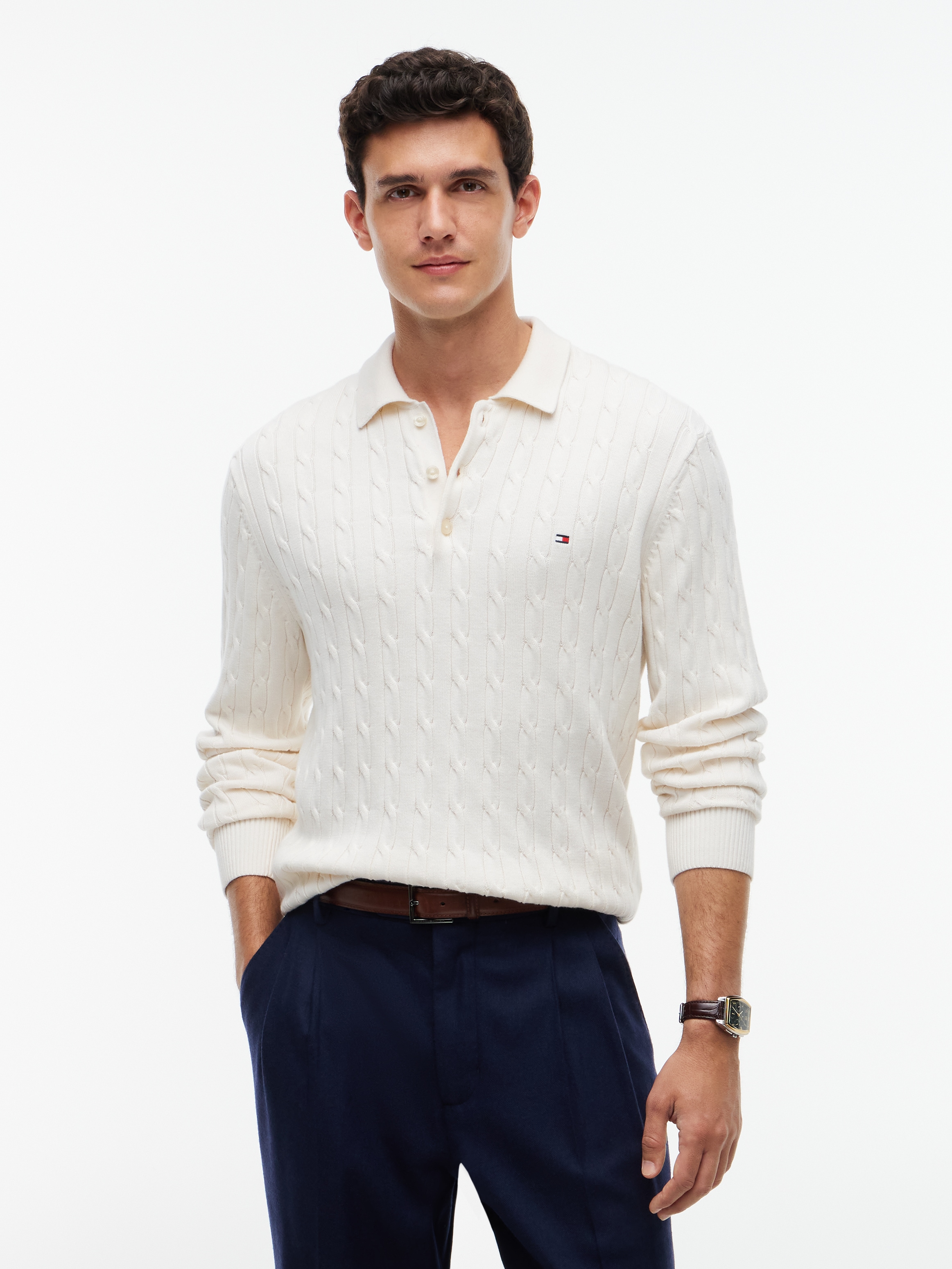 Tommy Hilfiger Polokragenpullover "CLASSIC COTTON CABLE" mit Zopfmuster, regular fit