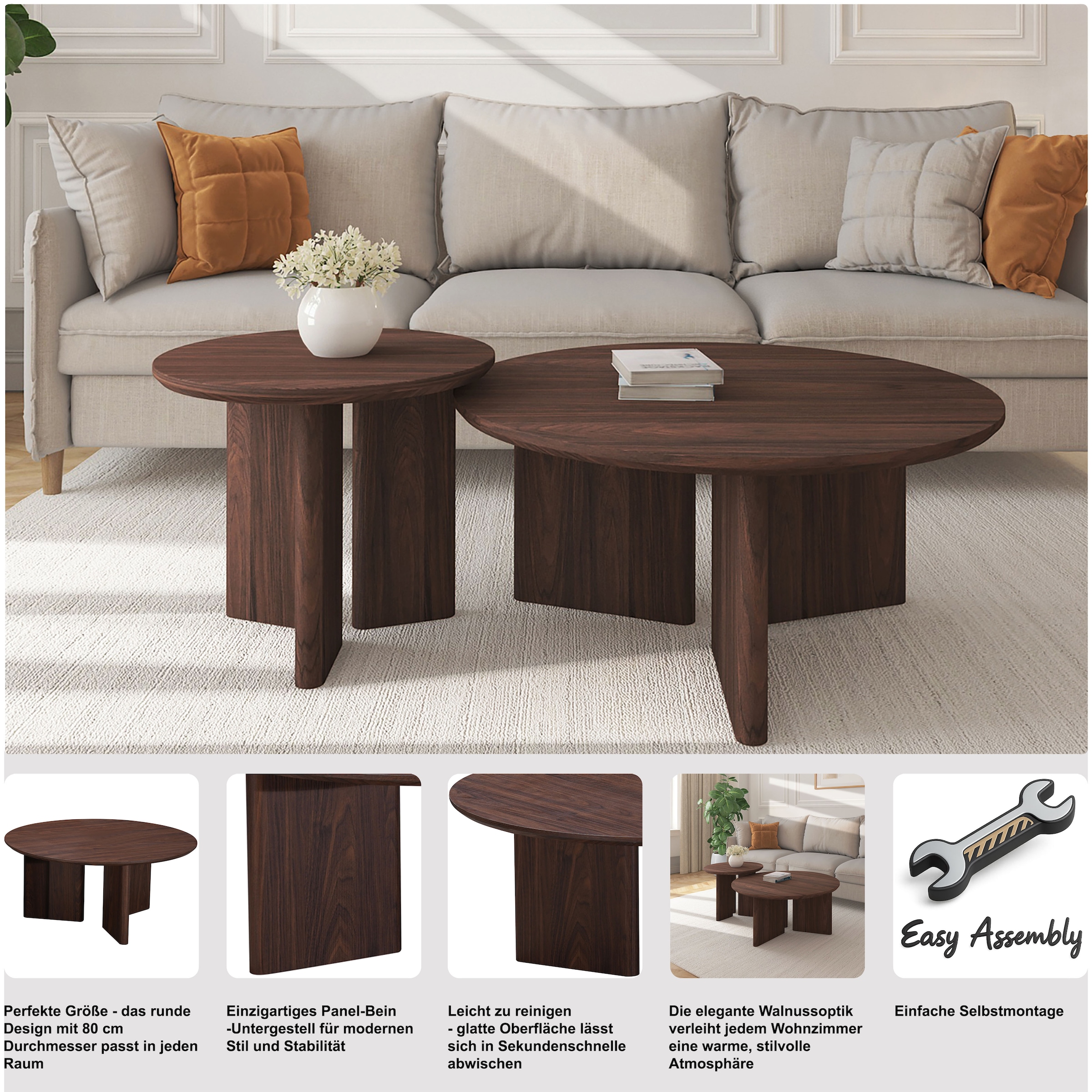OTTO home Couchtisch »Cassian« 1 Stk. tlg. Eichenoptik, modernes Fußgestell, Ø80 cm