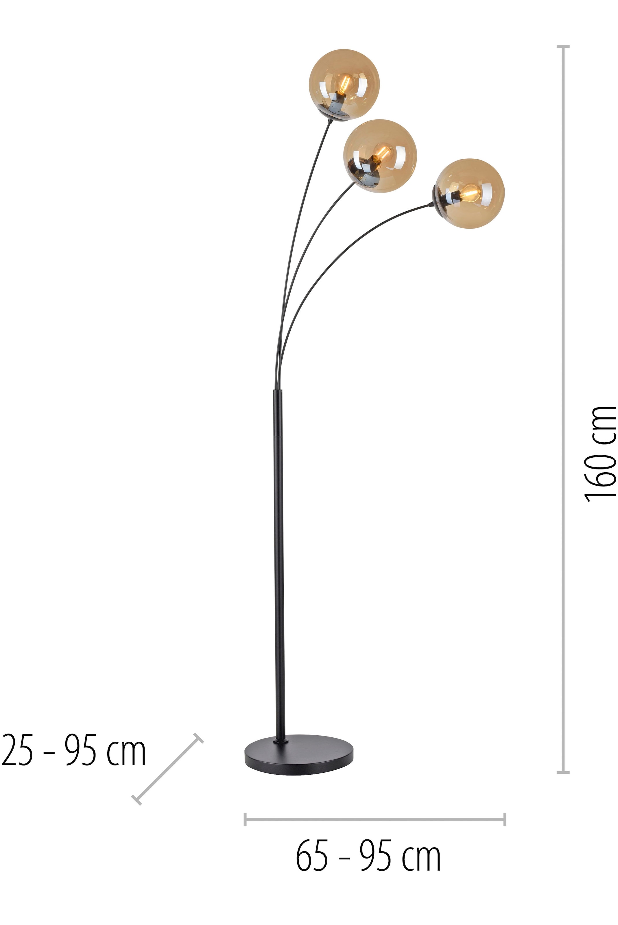 andas Stehlampe »Nymölla«, 3 flammig, Leuchtmittel E14 | ohne Leuchtmittel, Stehleuchte mit großen Glaskugeln amberfarben oder opal matt weiß
