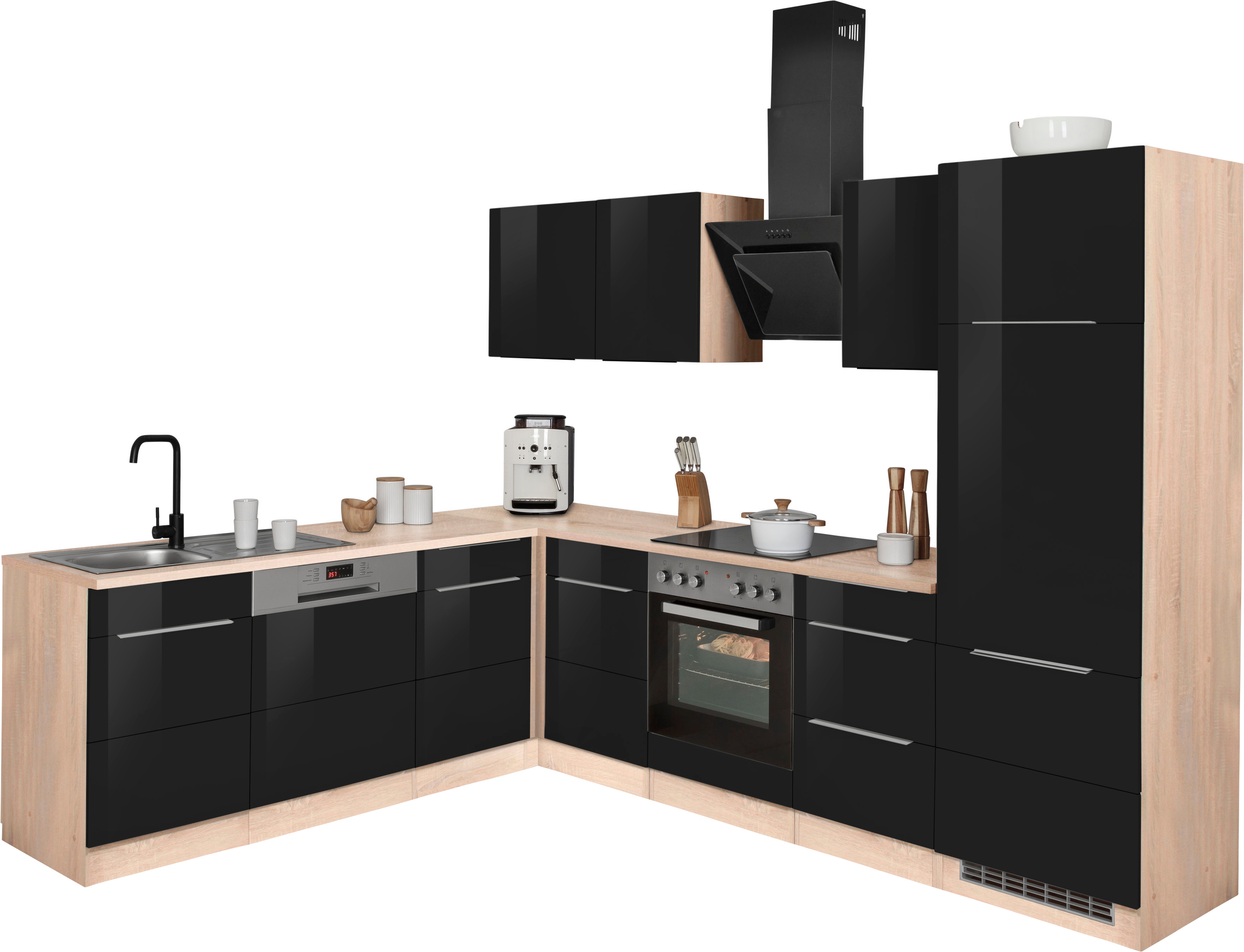 KOCHSTATION "KS-Brindisi" Stellbreite 220/280 cm, wahlweise mit E-Geräten, mit MDF-Fronten