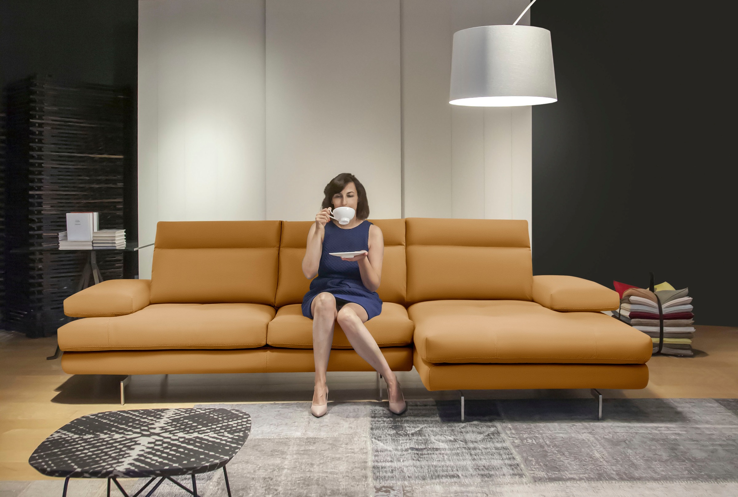 CALIA ITALIA Ecksofa »Toby Wing, L-Form, Designsofa mit sensationellem Sitzkomfort«, inklusive Sitztiefenverstellung, Füße in chrom glänzend