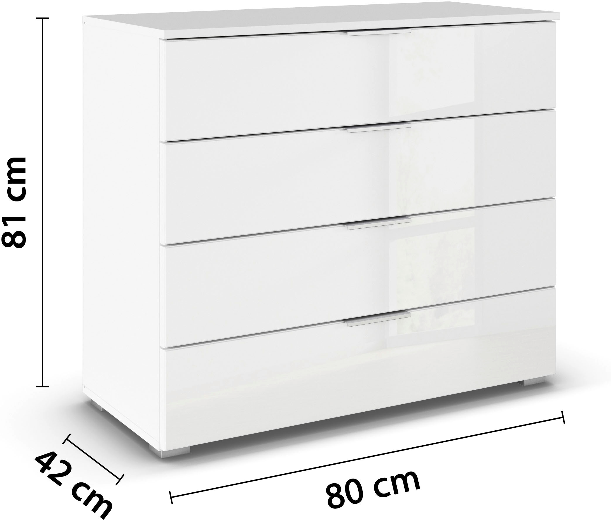 rauch Schubkastenkommode »Sideboard Schubladenkommode Schubladenkommode AGORDO mit Glasfront«, (in zwei Griff-Farben, Breite 80 cm inkl. Soft-Close-Funktion), vier große und geräumige Schubladen mit viel Stauraum MADE IN GERMANY