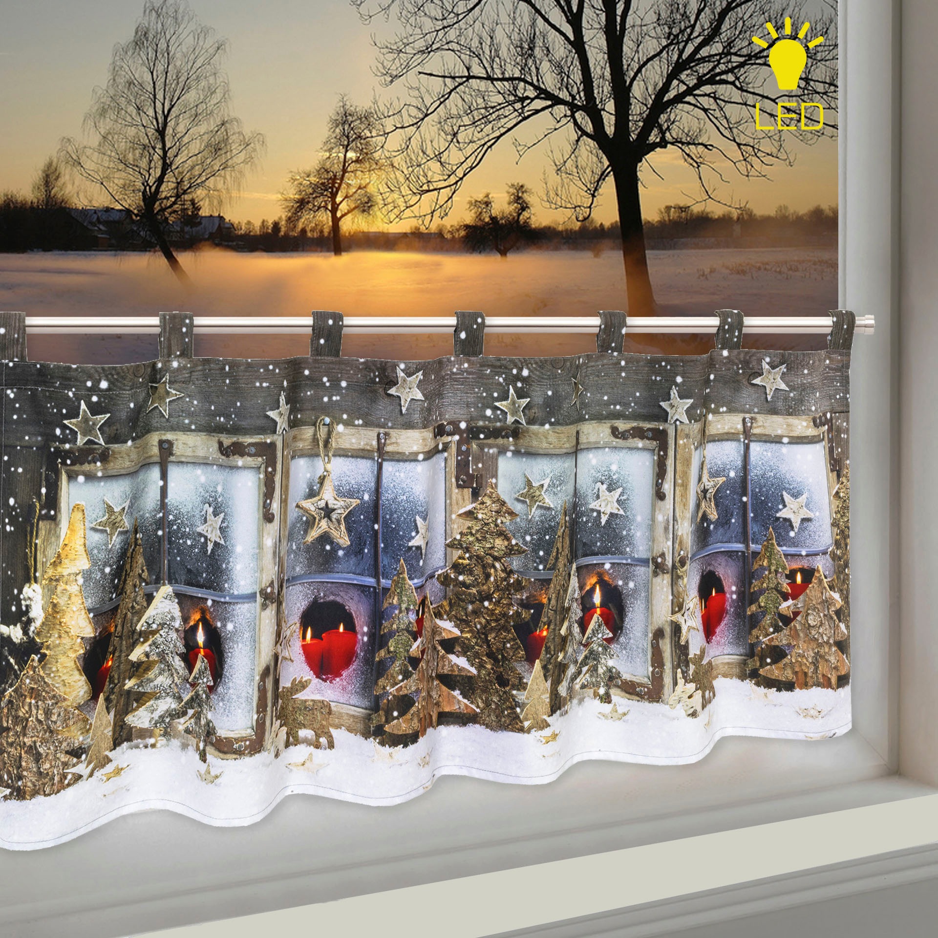 Delindo Lifestyle Scheibengardine "Winterlandschaft" Schlaufen 1 Stk. tlg. günstig online kaufen