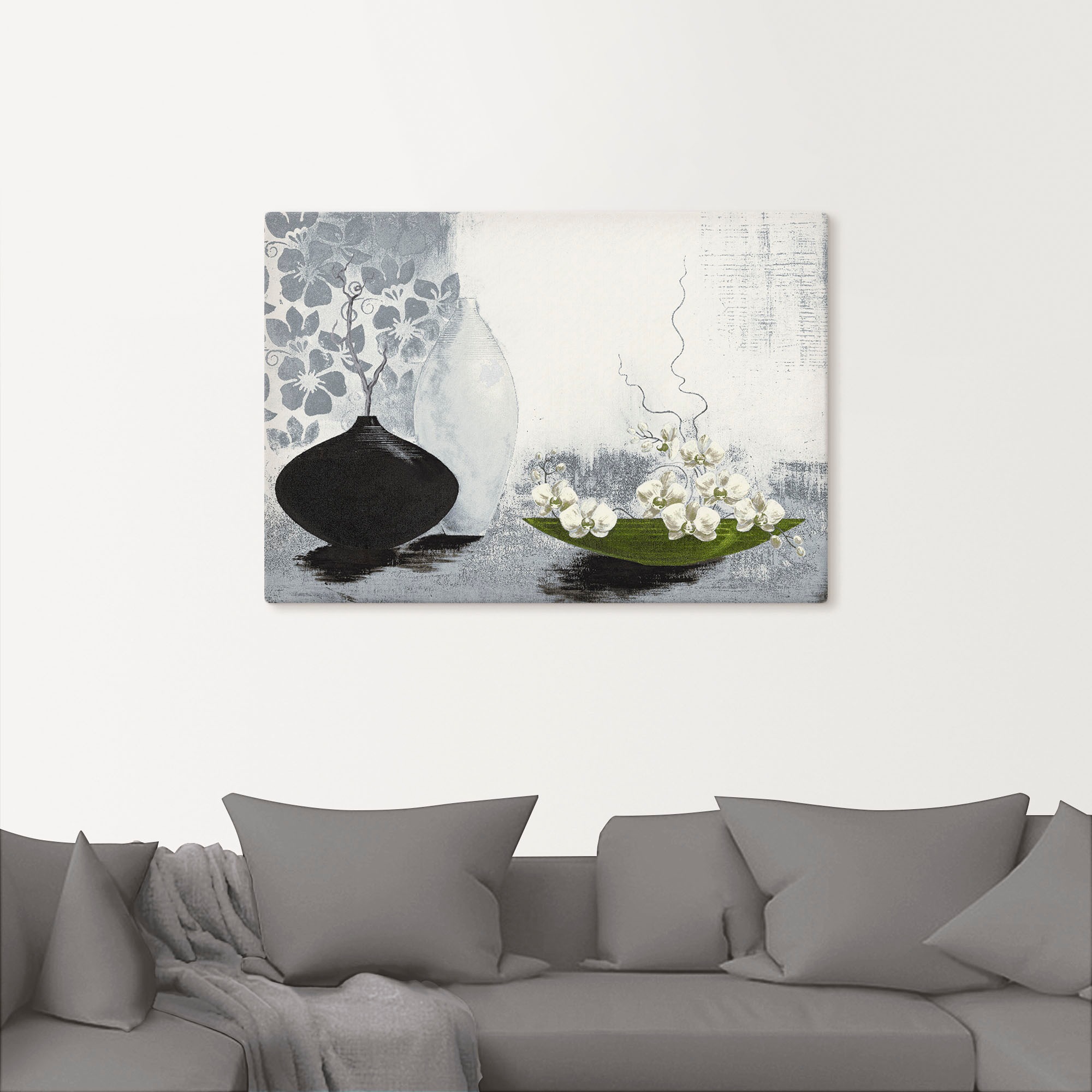 Artland Wandbild »Modernes bauchiges Gefäß mit Orchideen«, Vasen & Töpfe, (1 St.), als Leinwandbild, Poster in verschied. Größen