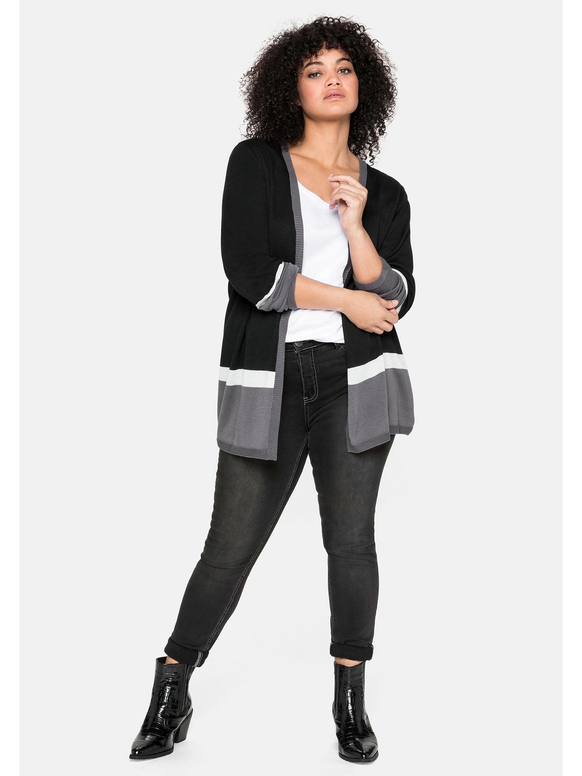 Sheego Strickjacke »Große Größen«, im Colour-Blocking Stil