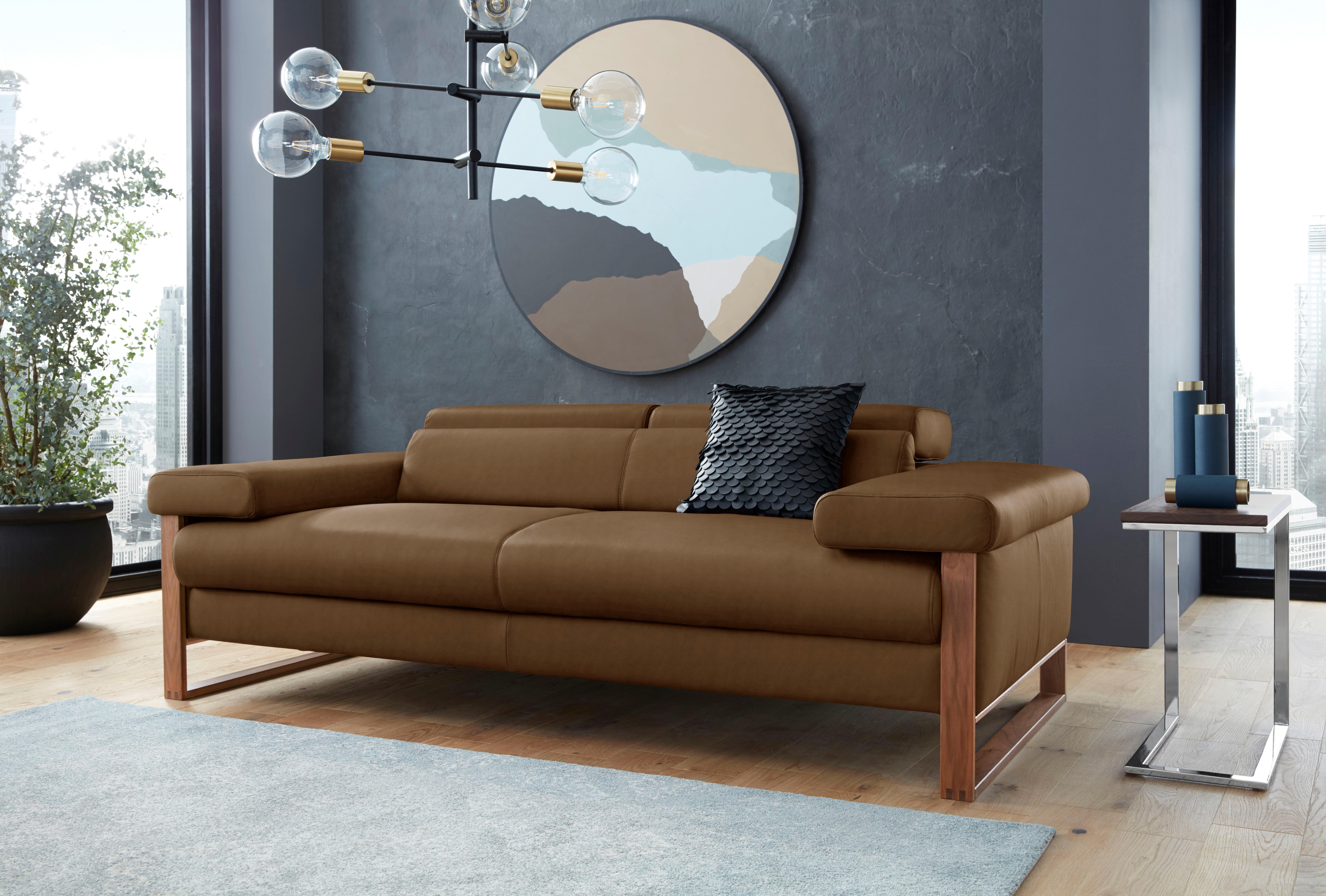 W.SCHILLIG 2-Sitzer "finn wahlw. mit Sitztiefenverstellung & Kopfstützenverstellung, bequem" German Design Award 2016, Fußgestell Nussbaum natur, Breite 210 cm