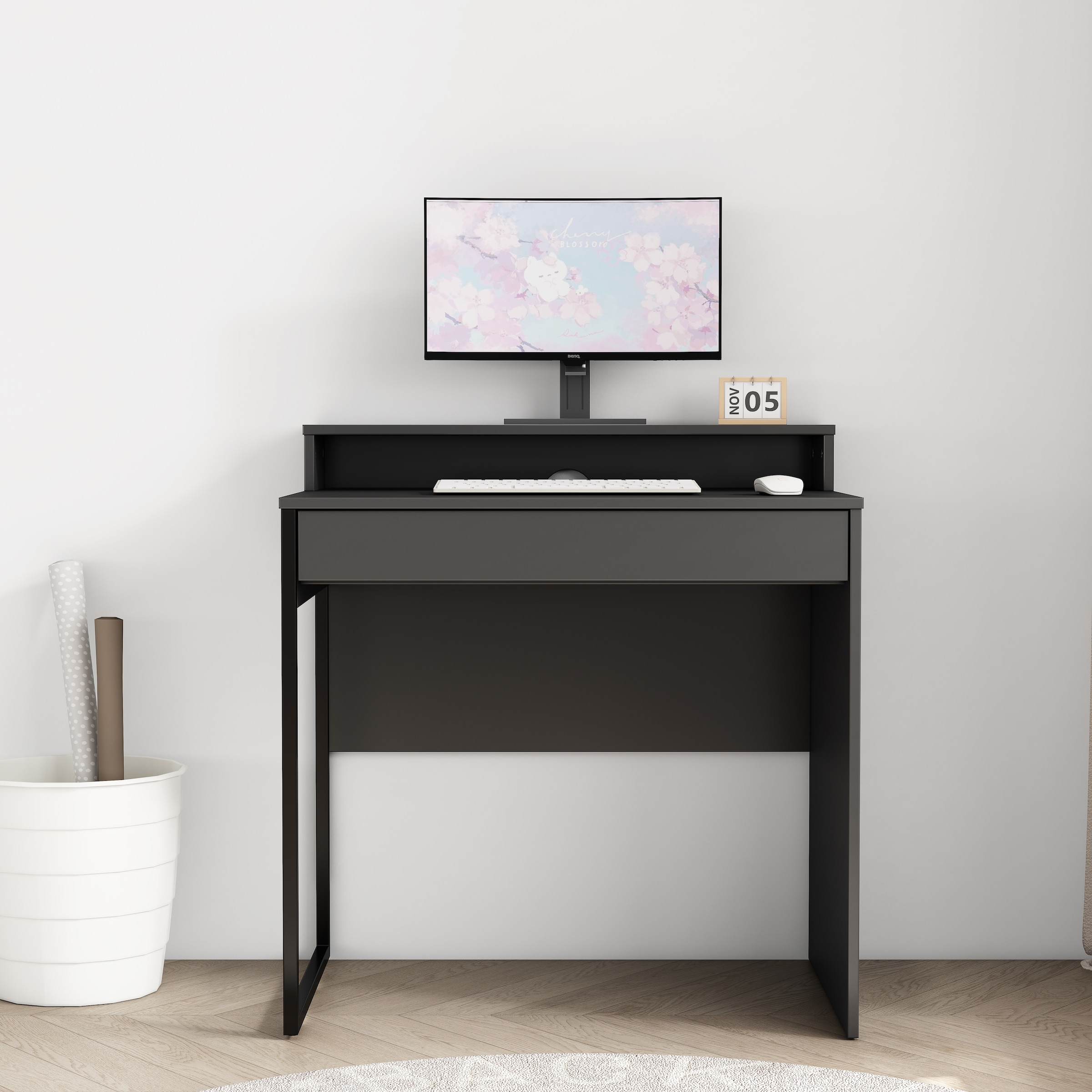 OTTO home Schreibtisch »Moid, Computertisch in modernem Design« Breite 80 cm, mit Schublade, Kabeldurchlass & Metallkufe
