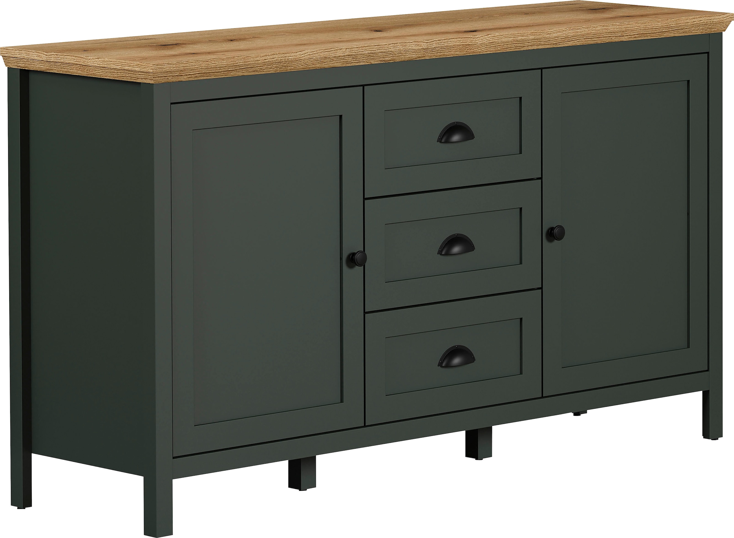 Home affaire Sideboard »Vienna«, Kommode im Landhausstil mit Muschelgriffen - 3 Schubladen und 4 Fächer