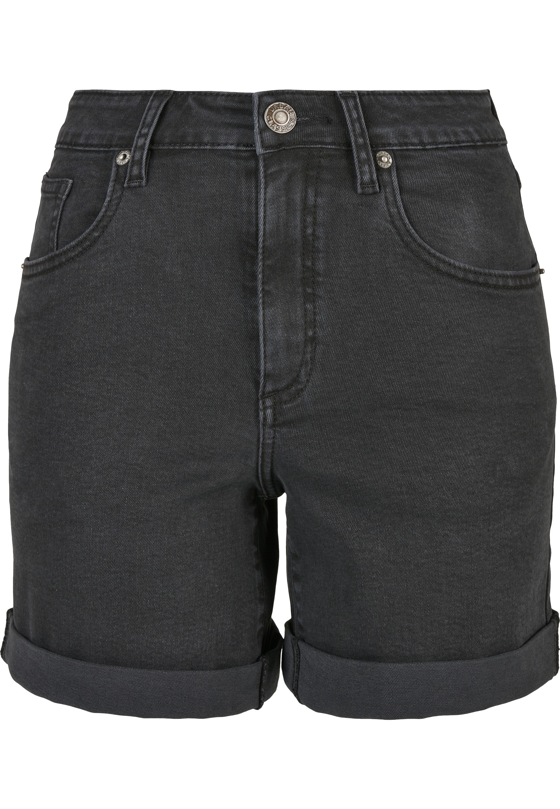Stoffhose URBAN CLASSICS "Urban Classics Damen", Damen, Gr. 34, Normalgrößen, schwarzwashed, 50% Baumwolle (Bio), 48% Baumwolle, 2% Elasthan, unifarben, normal, Hosen Stoffhose