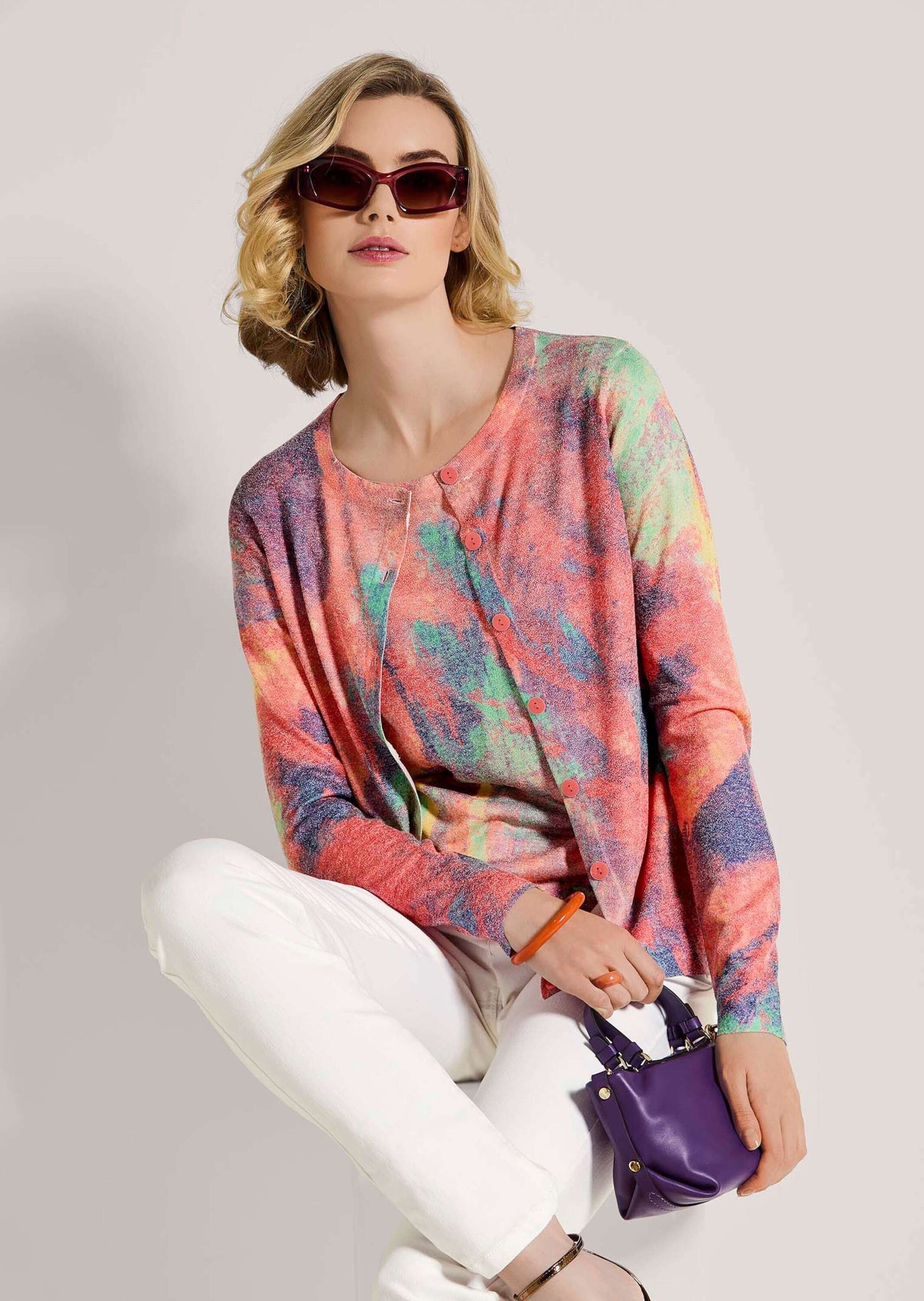 MADELEINE Strickjacke »Strickjacke Feinstrick-Jacke mit Unikat-Print«