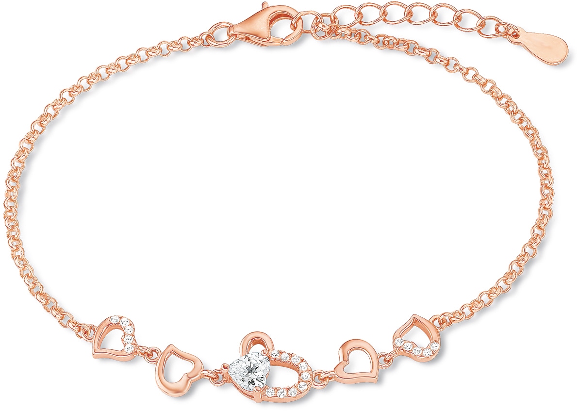 Armband AMOR "Herzen", rosa (roségoldfarben, kristallweiß), Armbänder, Damen, 20cm, Silber 925 (Sterlingsilber), Armband, mit Zirkonia (synth.) 3
