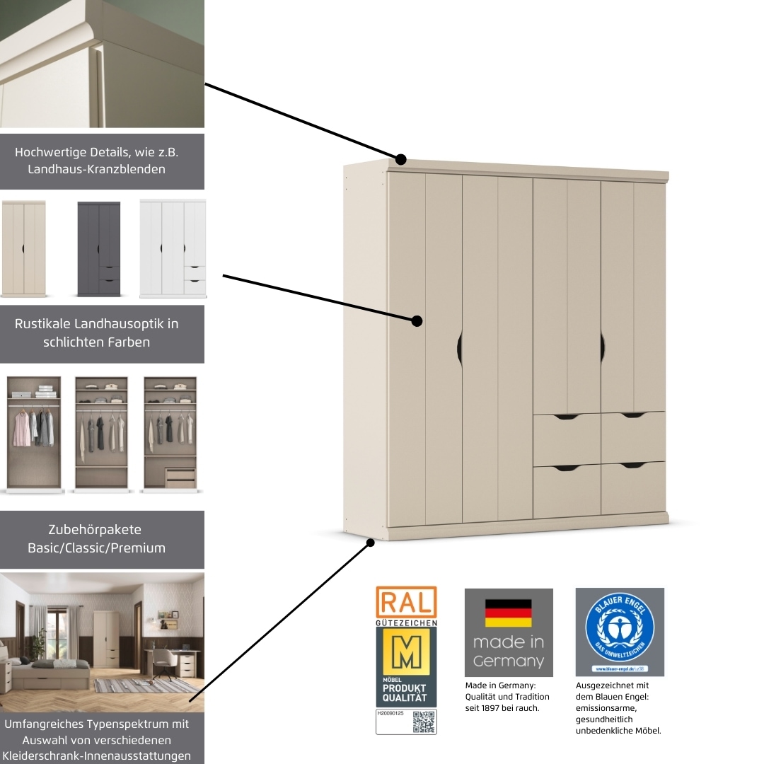 rauch Kleiderschrank »Marlene«, (in 3 verschiedenen Ausstattungen BASIC/CLASSIC/PREMIUM), in 3 Breiten 91/136/181 cm im Landhaus-Stil MADE IN GERMANY