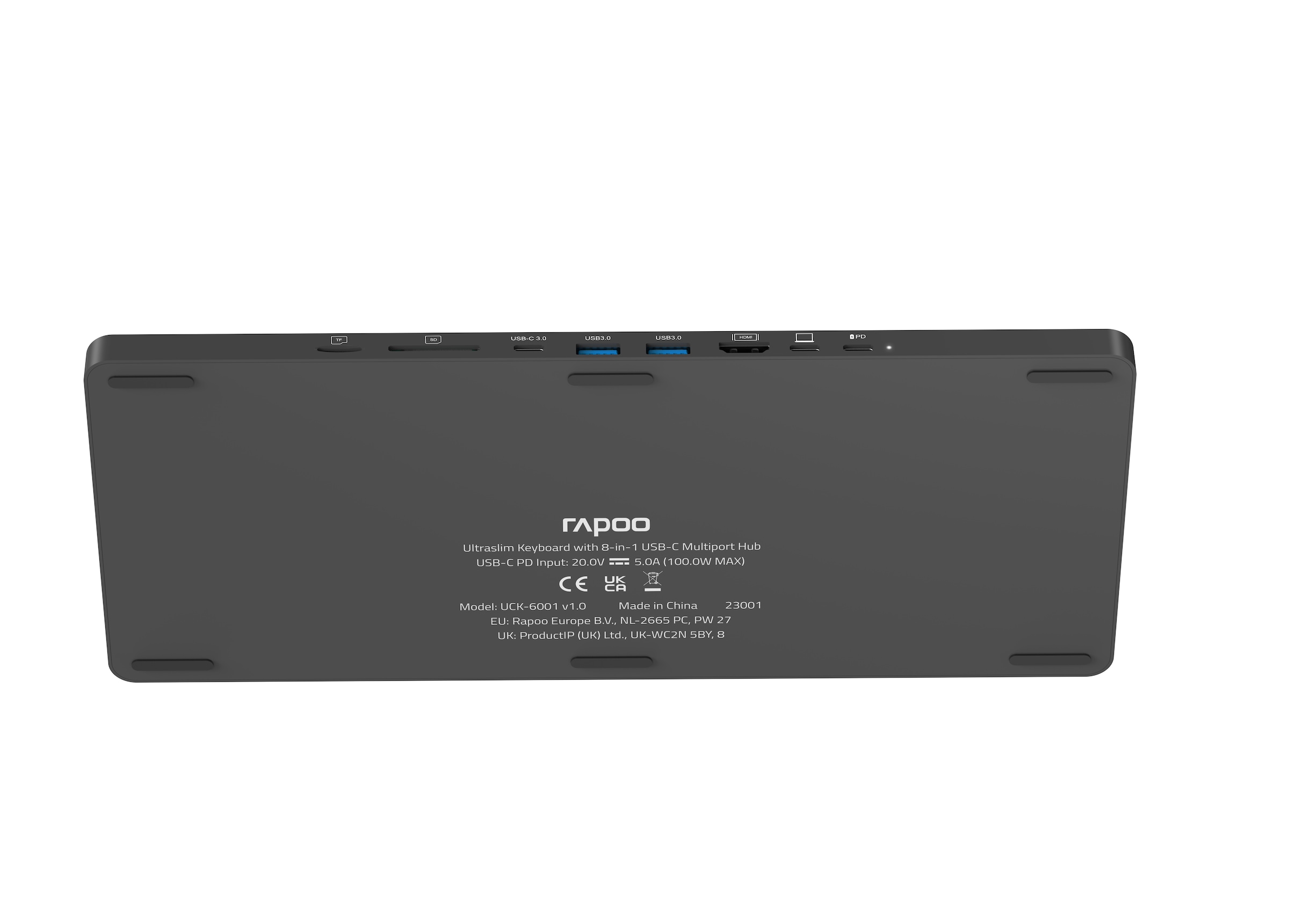 Rapoo Ultra-Slim-Tastatur »UCK-6001 Flache Tastatur mit 8-in-1 USB-C Multiport Adapter, QWERTZ«, Zusatzfunktionen: SD/MicroSD-Slot