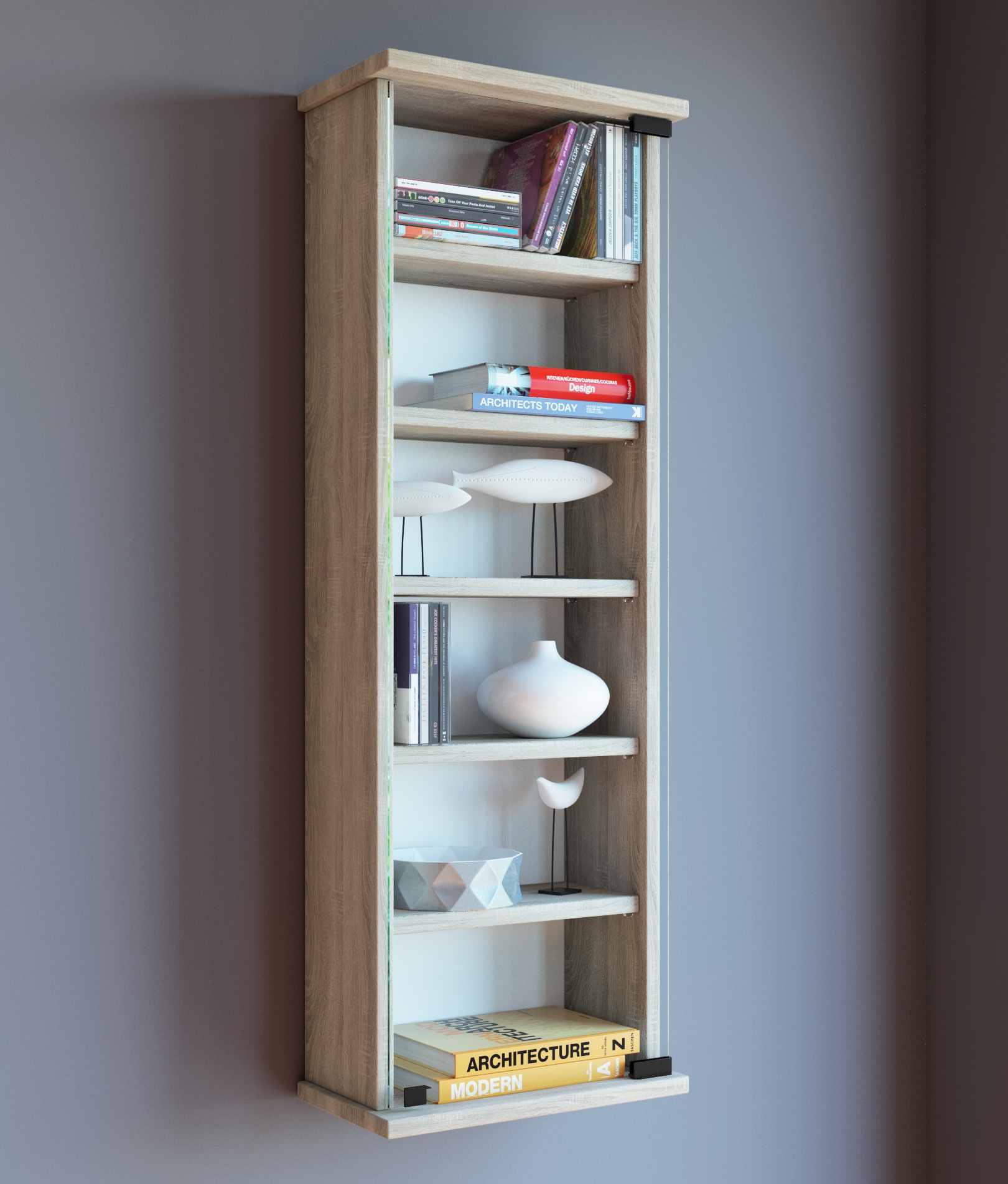 VCM Media-Regal »VCM Holz CD DVD Wandregal | Hängeregal mit ESG-Sicherheitsglastür | Platz für 150-CDs oder 65 DVDs oder 36-Videos | Maße: 92 x B. 31 x T. 18 cm | Elegantes CD/DVD Regal | 5 variable Einlegeböden - Loposa«