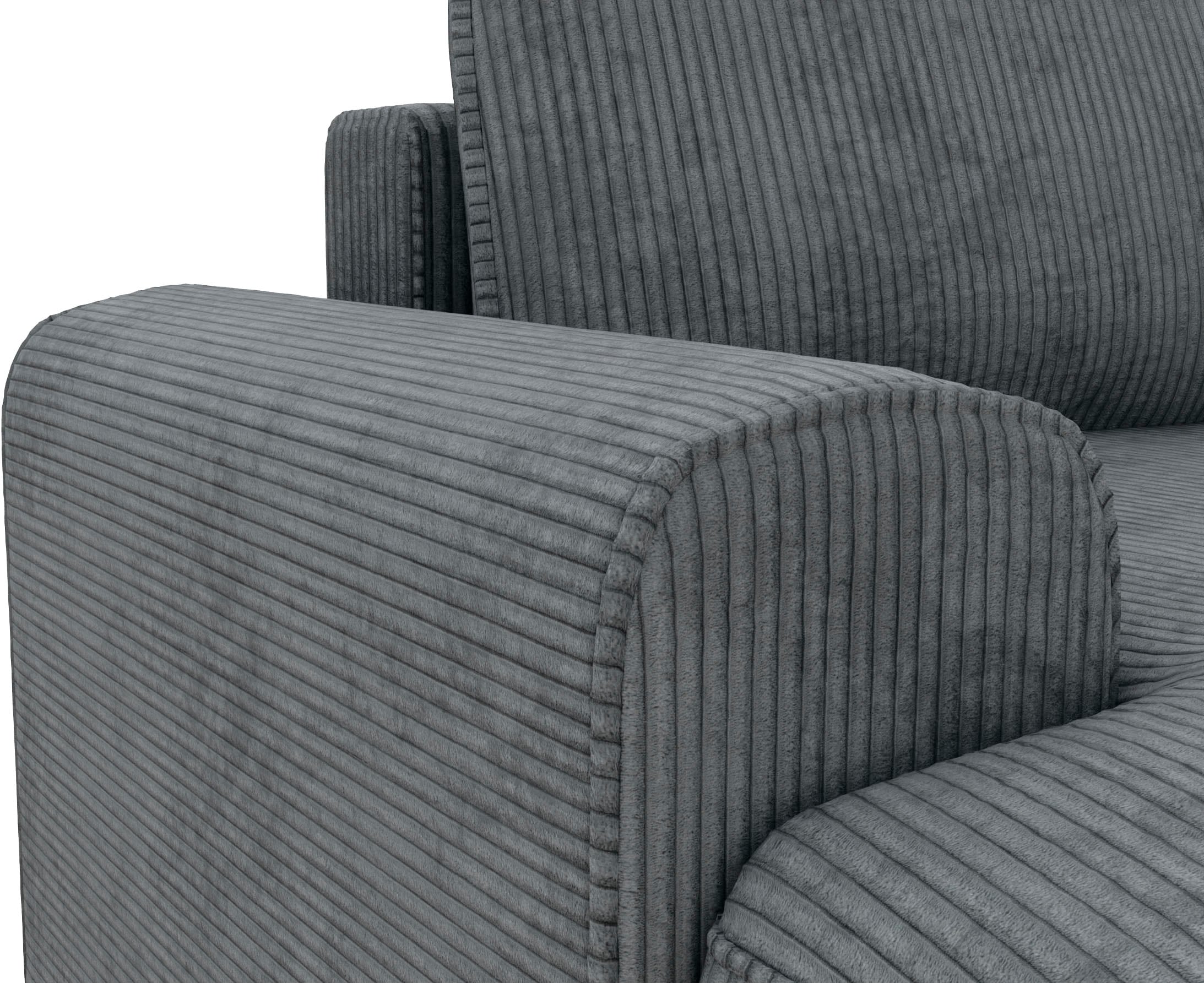 TRENDMANUFAKTUR Ecksofa »Fordon, Schlafsofa mit Bettkasten, Couch in L-Form, Breite 250 cm«, in Cordstoff HYPER, dunkelgrau, Recamiere rechts