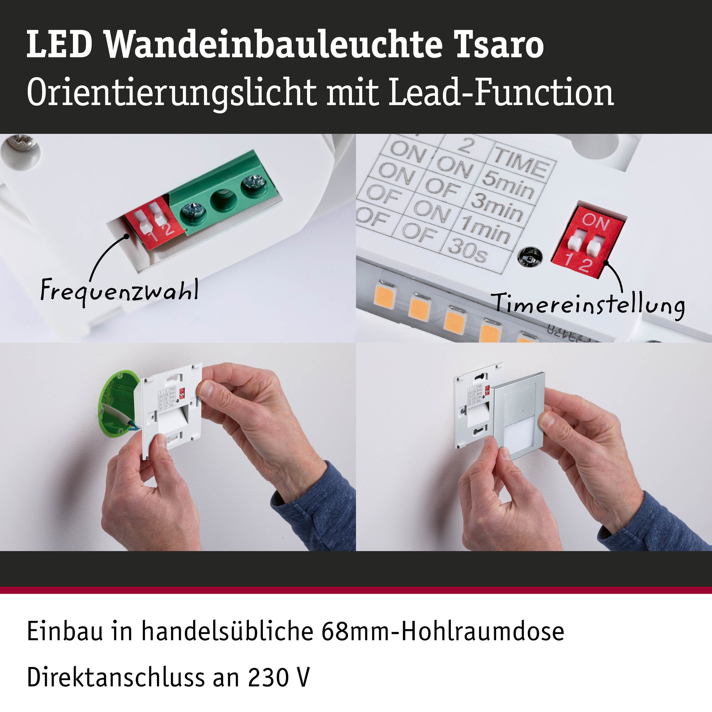 Paulmann LED Einbauleuchte »LED Wandeinbauleuchte Tsaro eckig 80x36mm«, 1 flammig