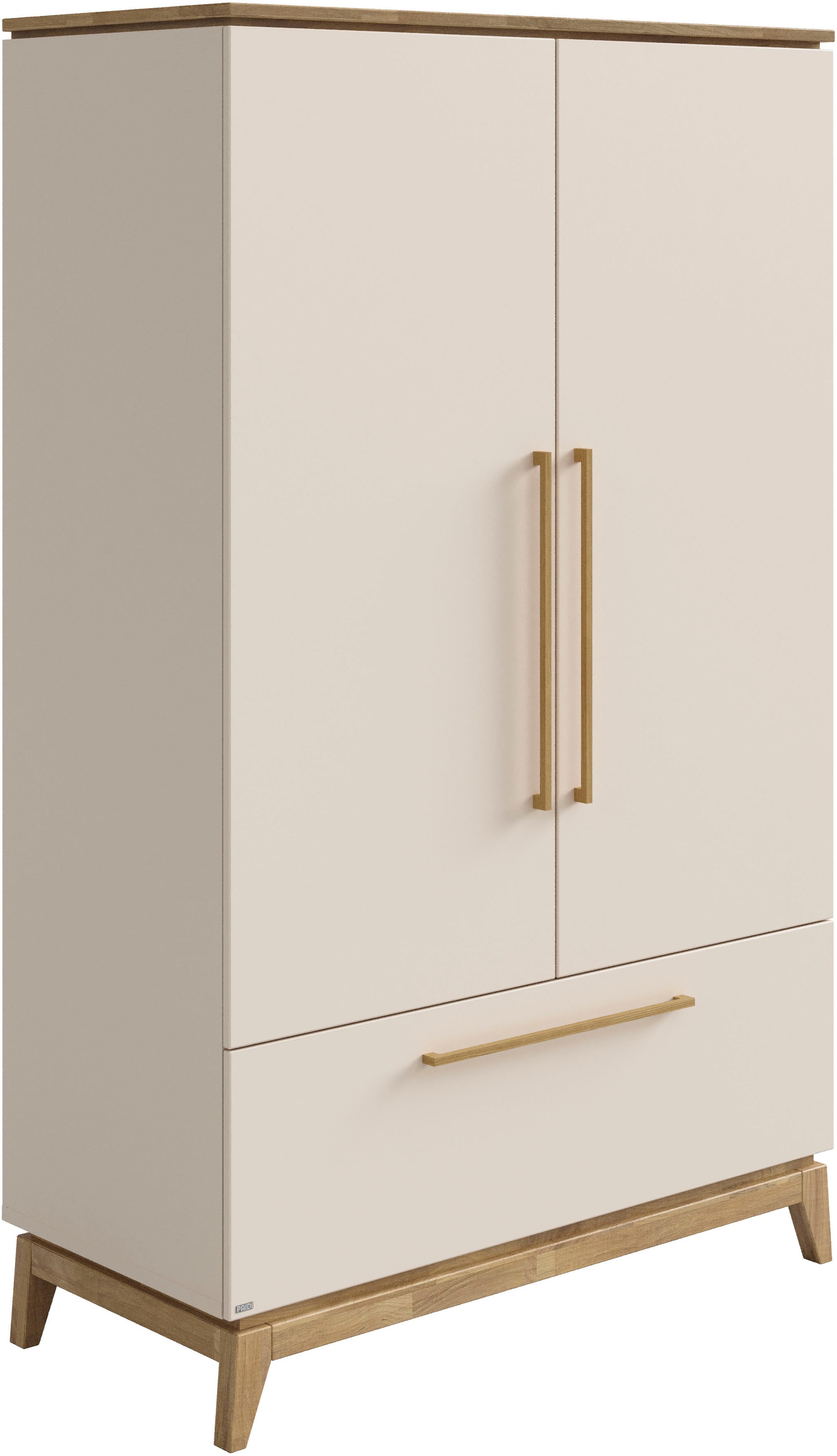 PAIDI Kleiderschrank "STIENE in Beige oder Grau, 2 Türen und 1 Schublade mit Soft-Close" B/H/T ca. 123/200/57cm, inkl Kleiderstange + Einlegeböden, Kleiderschrank mit Eiche Massivholz