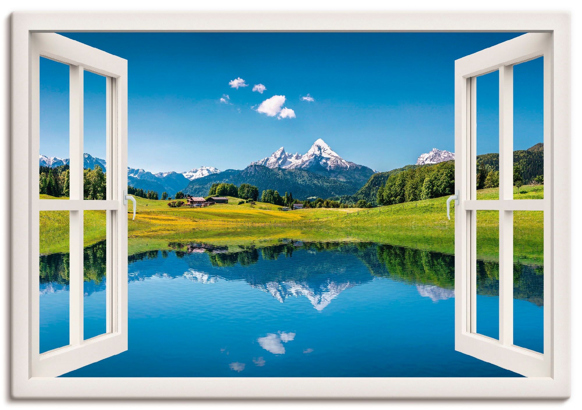 Artland "Fensterblick Alpen und Bergsee" Berge 1 Stk. tlg. als Leinwandbild günstig online kaufen