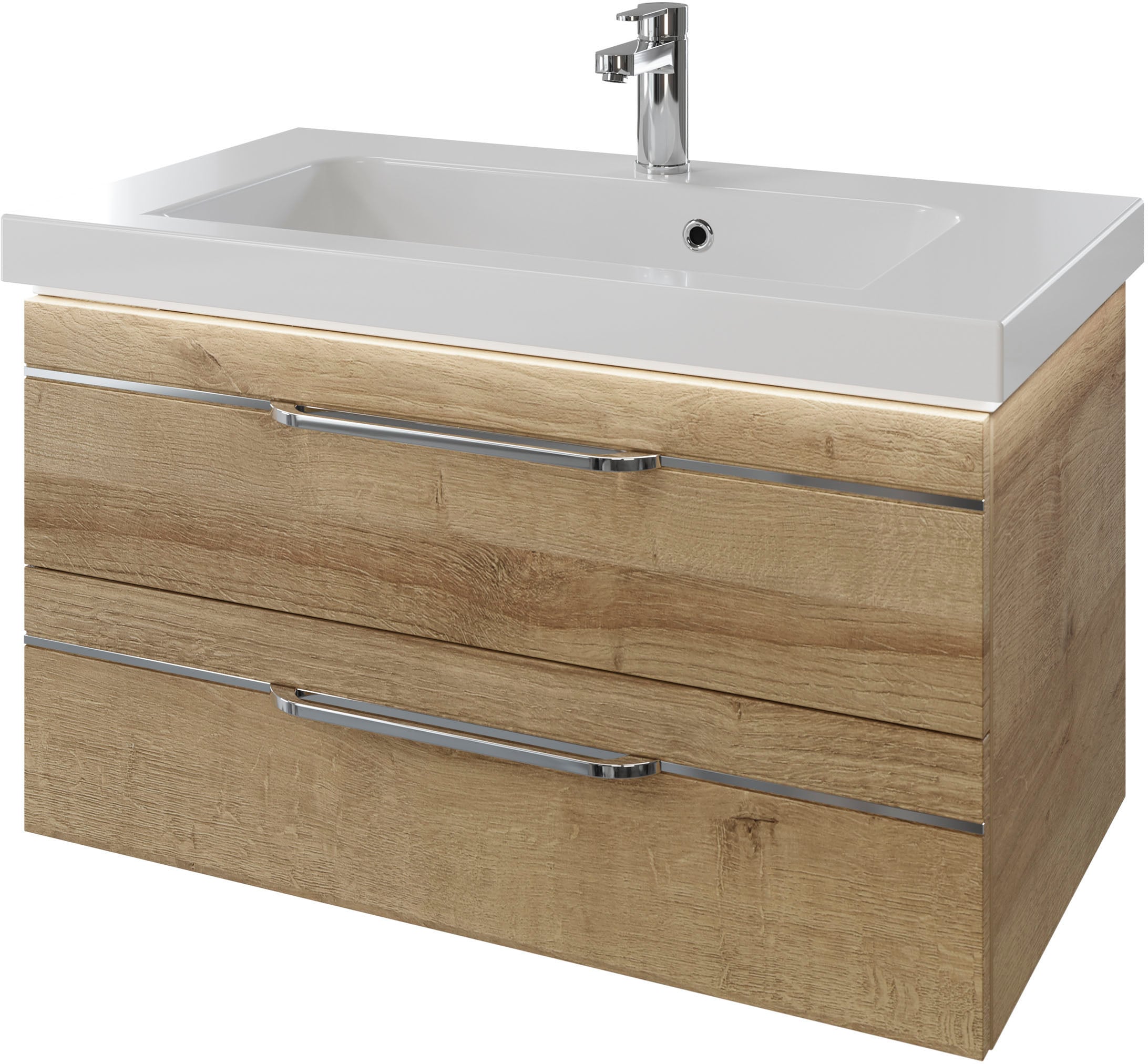 Saphir Waschtisch "Serie Balto Mineralmarmor-Waschtisch mit Unterschrank, 92 cm breit", Waschplatz mit 2 Schubladen, Bad