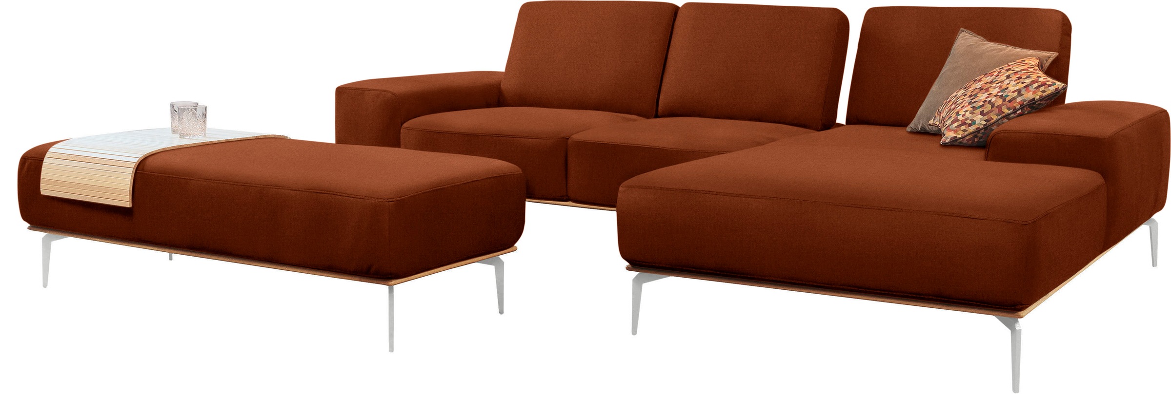 Thumbnail - W.SCHILLIG Ecksofa "run, Designsofa mit tollem Sitzkomfort, L-Form" mit elegantem Holzsockel, Füße in Chrom glänzend, Br...