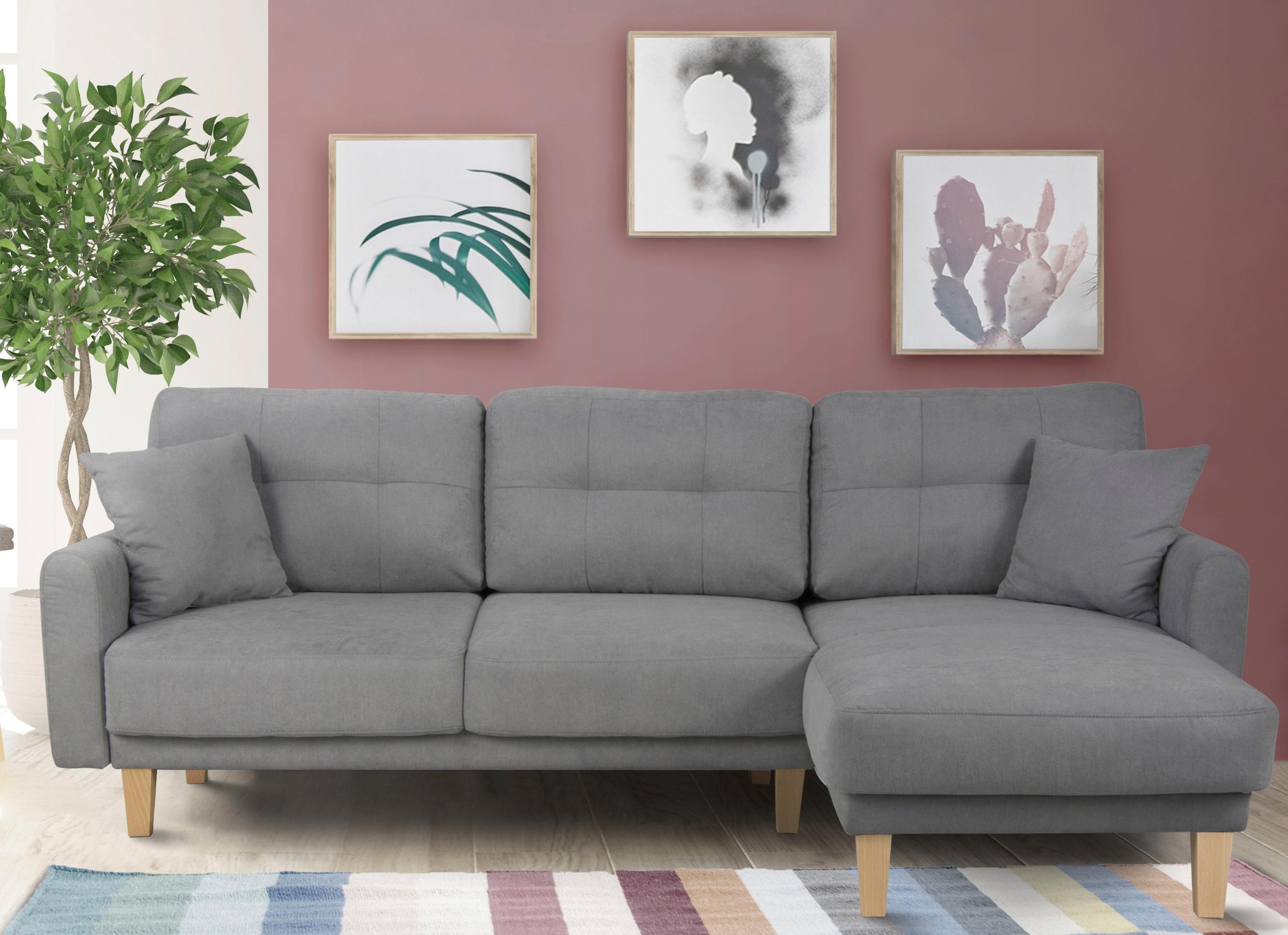 Home affaire Ecksofa "Triplo, Zierkissen, Schlaffunktion, B/T/H: 234/164/89 günstig online kaufen