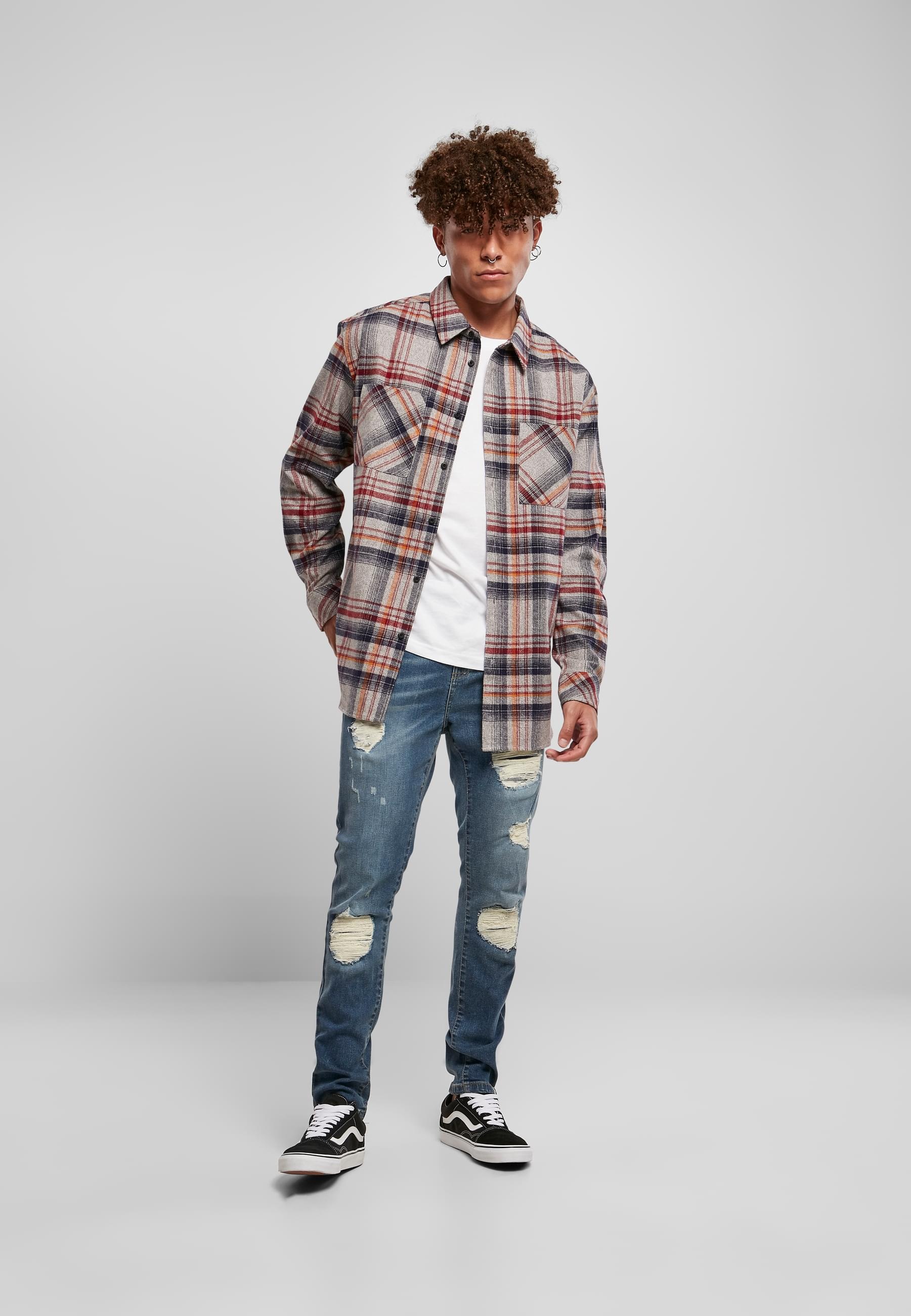 URBAN CLASSICS Langarmhemd »Urban Classics Herren Heavy Curved Oversized Checked Shirt«, (1 tlg.)