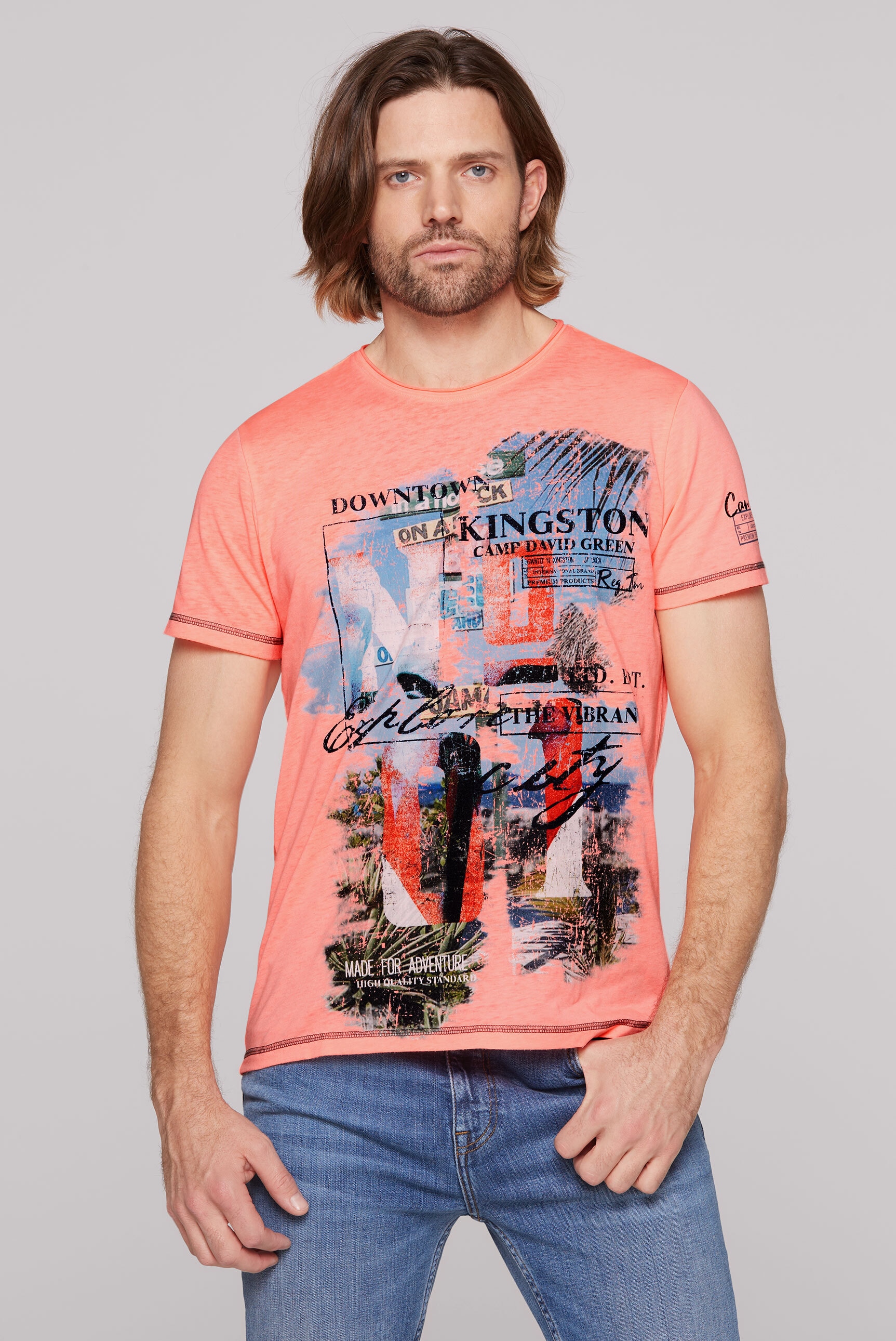 CAMP DAVID Rundhalsshirt, mit offener Kante am Ausschnitt günstig online kaufen