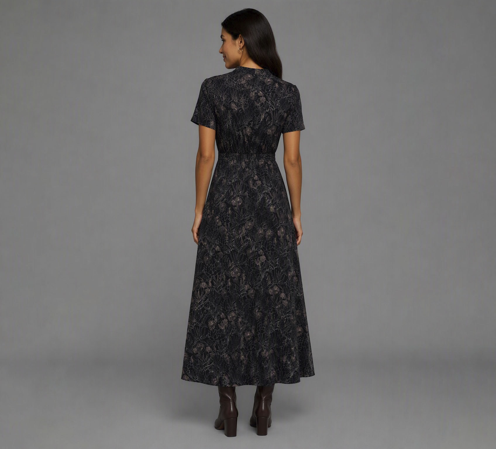 Laura Scott Jerseykleid wadenlang,  geblümtes Design,  aus Single Jersey,  mit Stehkragen