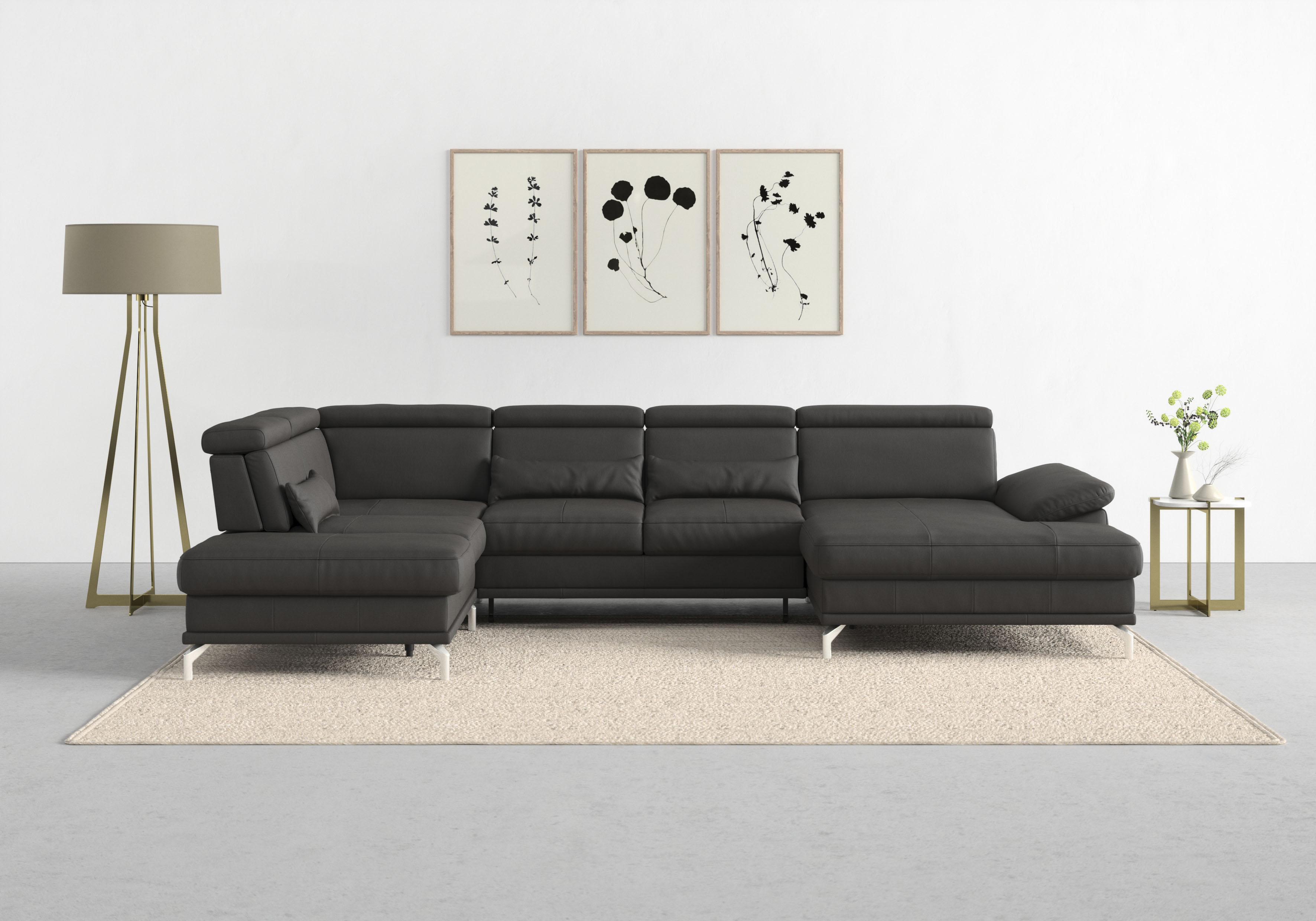 sit&more Wohnlandschaft "Cabrio U-Form, B: 359 cm, mit Sitztiefen-, Arm- & Kopfteilverstellung" 3 Nierenkissen, Federkern, optional Schlaffunktion und Stauraum