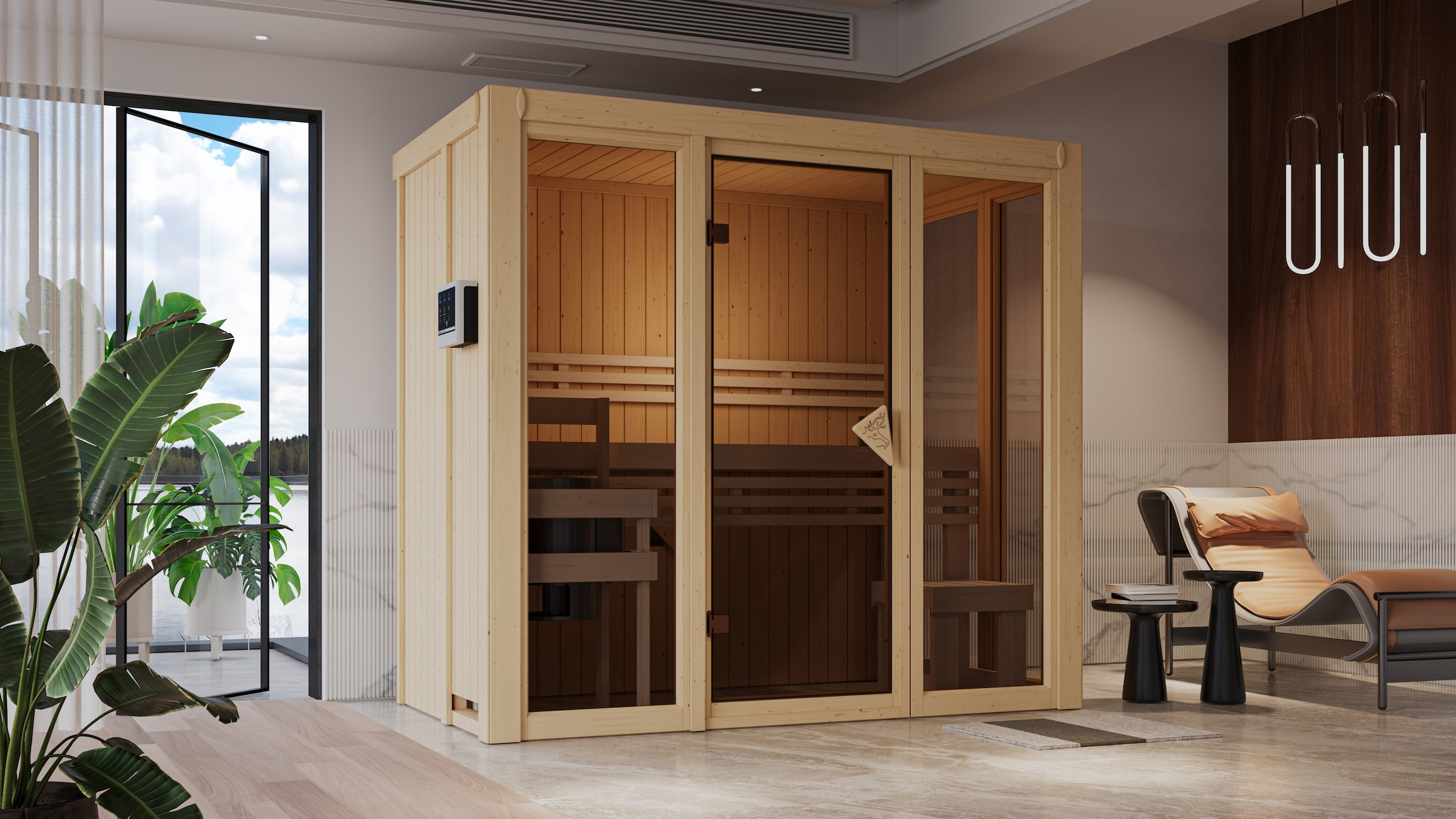 Karibu Sauna "Vivi 2" Set, Mit 3,6 kW Ofen und externe Steuerung easy