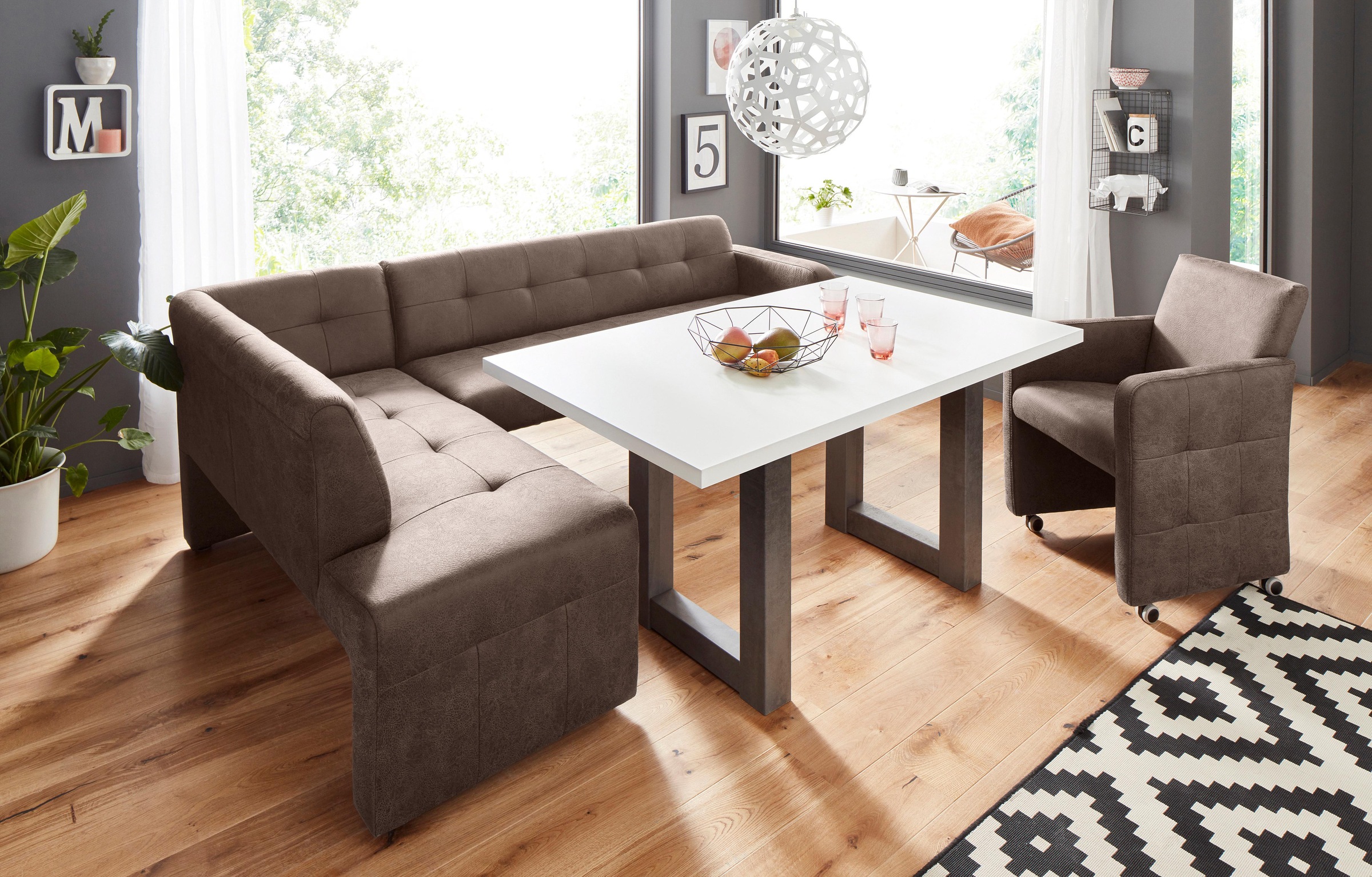 exxpo - sofa fashion Eckbank »Barista mit toller Detailverarbeitung, hohe Bodenfreiheit«, Komfortsitzhöhe 49cm, Frei im Raum stellbar