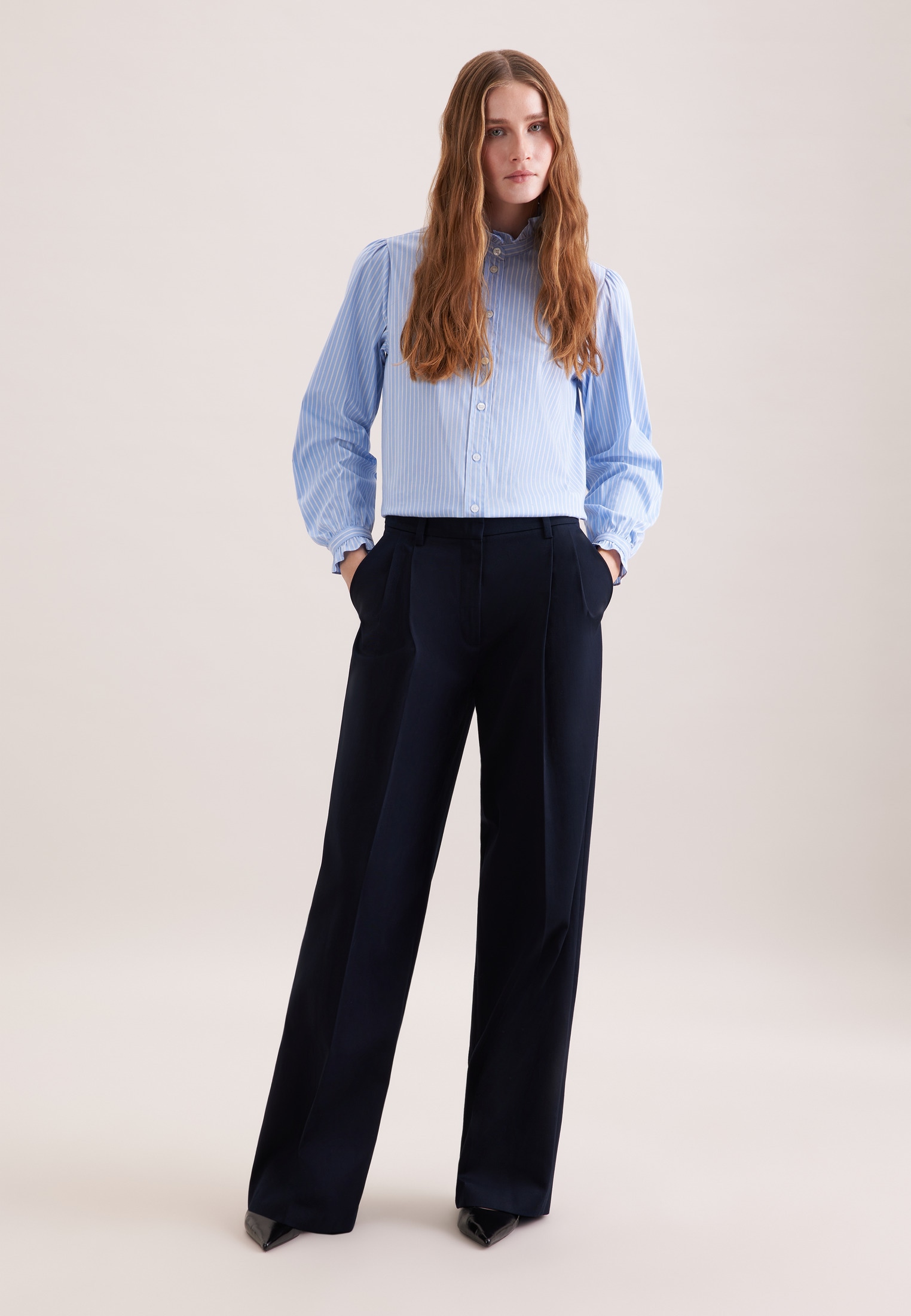 seidensticker Rüschenbluse 1/1 Stehkragen Gestreift