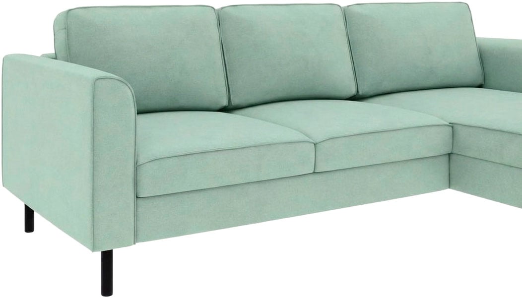 Home affaire Ecksofa »Booster II, whlw. mit Schlaffunktion & Bettkasten, Fuß schwarz« Recamiere beidseitig montierbar,L-Form, in Cord & Struktur LEO o. LINO