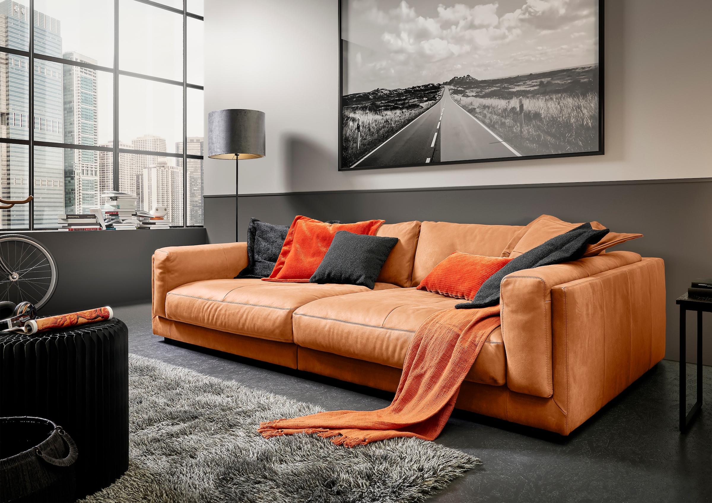 3C Candy Big-Sofa »Karalis mit extra großer Sitztiefe, elegantes Mega Sofa zum Relaxen,«, auch in Cord- oder Leder-Bezug, lose Kissen, loungige Bequemlichkeit